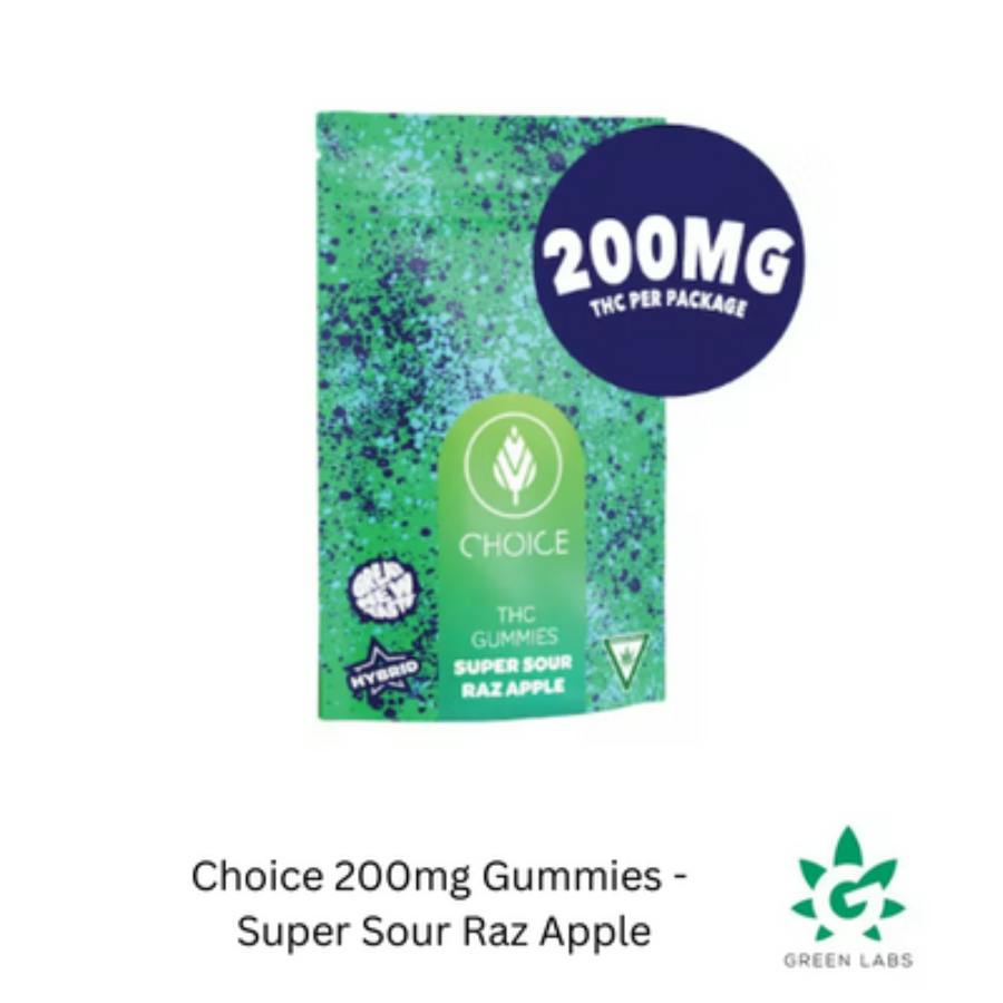 (REC) Choice 200mg Gummies - Super Sour Raz Apple - REC - 45.0g