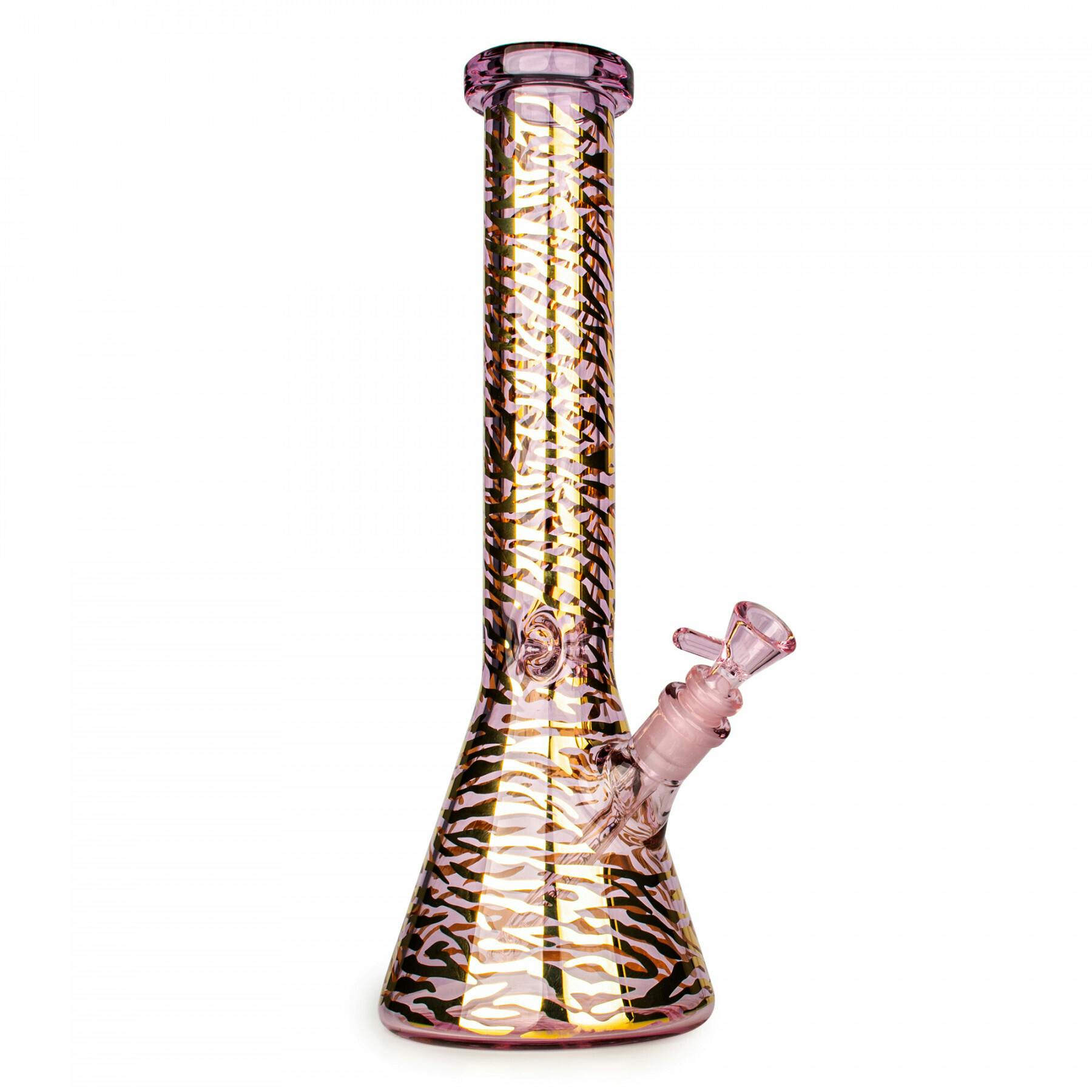Red Eye Glass - 15" Tiger Print Beaker Base Water Pipe - Pink & Gold