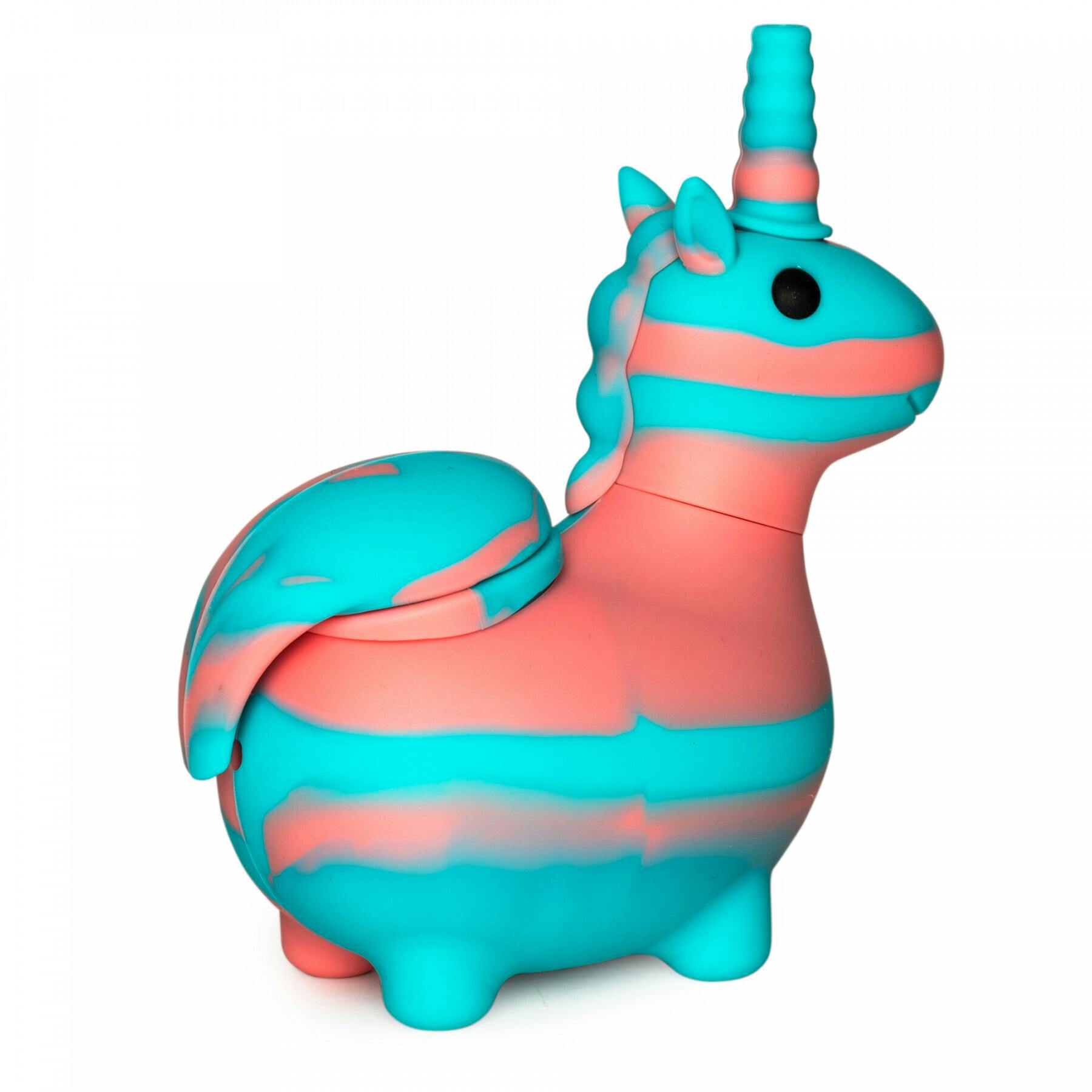 Fun Hand Pipes - 4.75'' Rose & Blue Unicorn — Silicone W/Glass Bowl & Cover