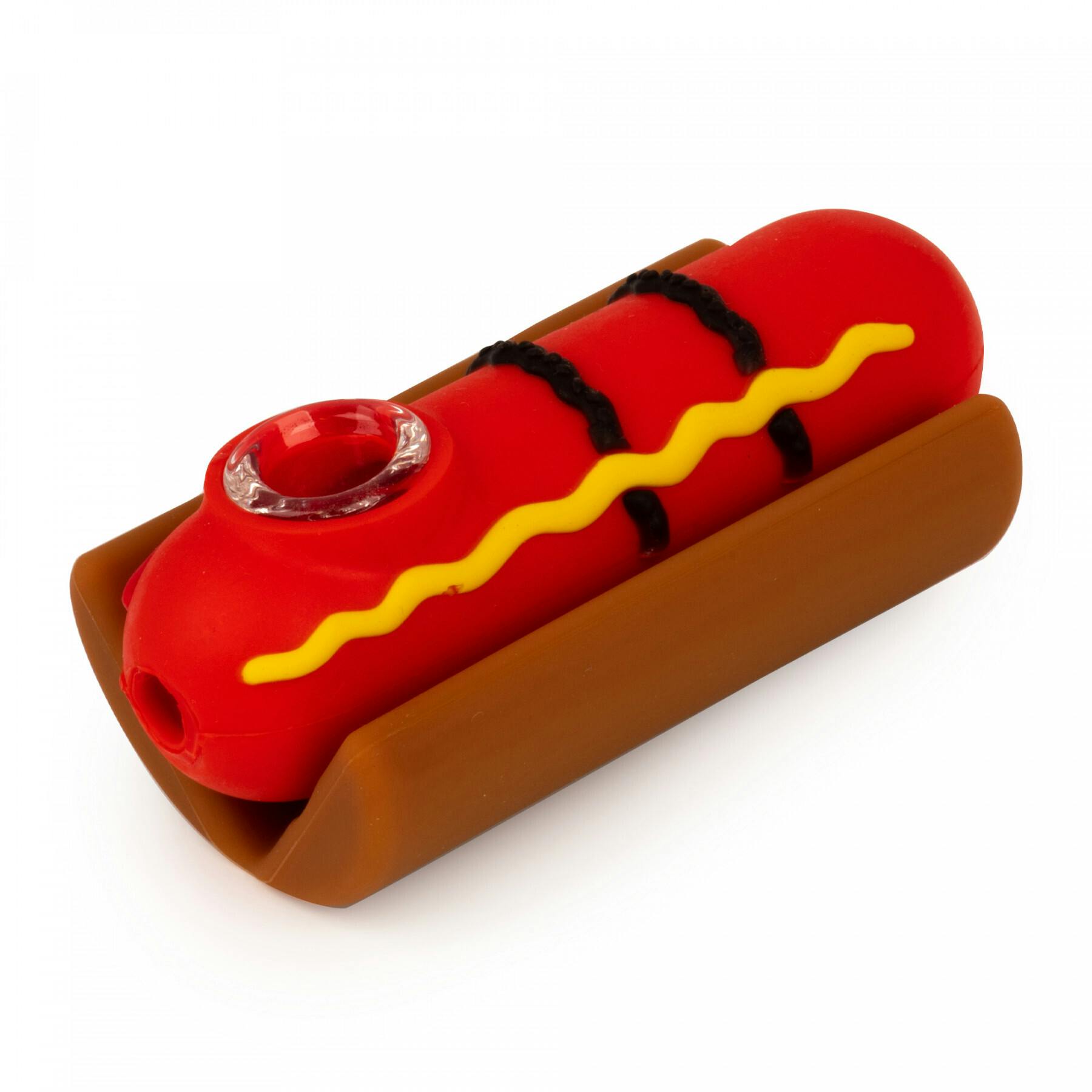 Fun Hand Pipes - 4'' Hot Dog— Silicone W/Glass Bowl