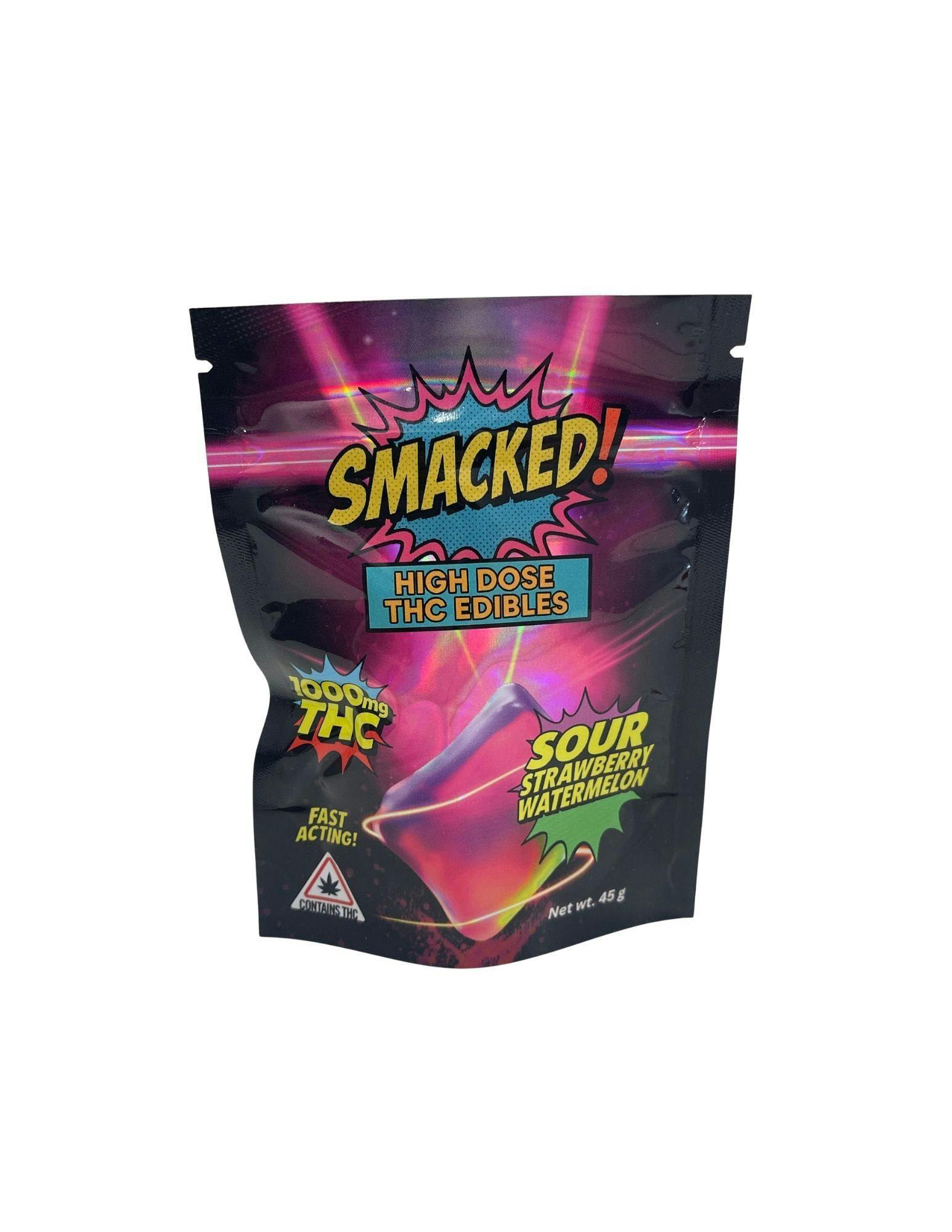Smacked! Sour Strawberry Watermelon - 1000mg Hign Dose Edibles - Coastal Remedies