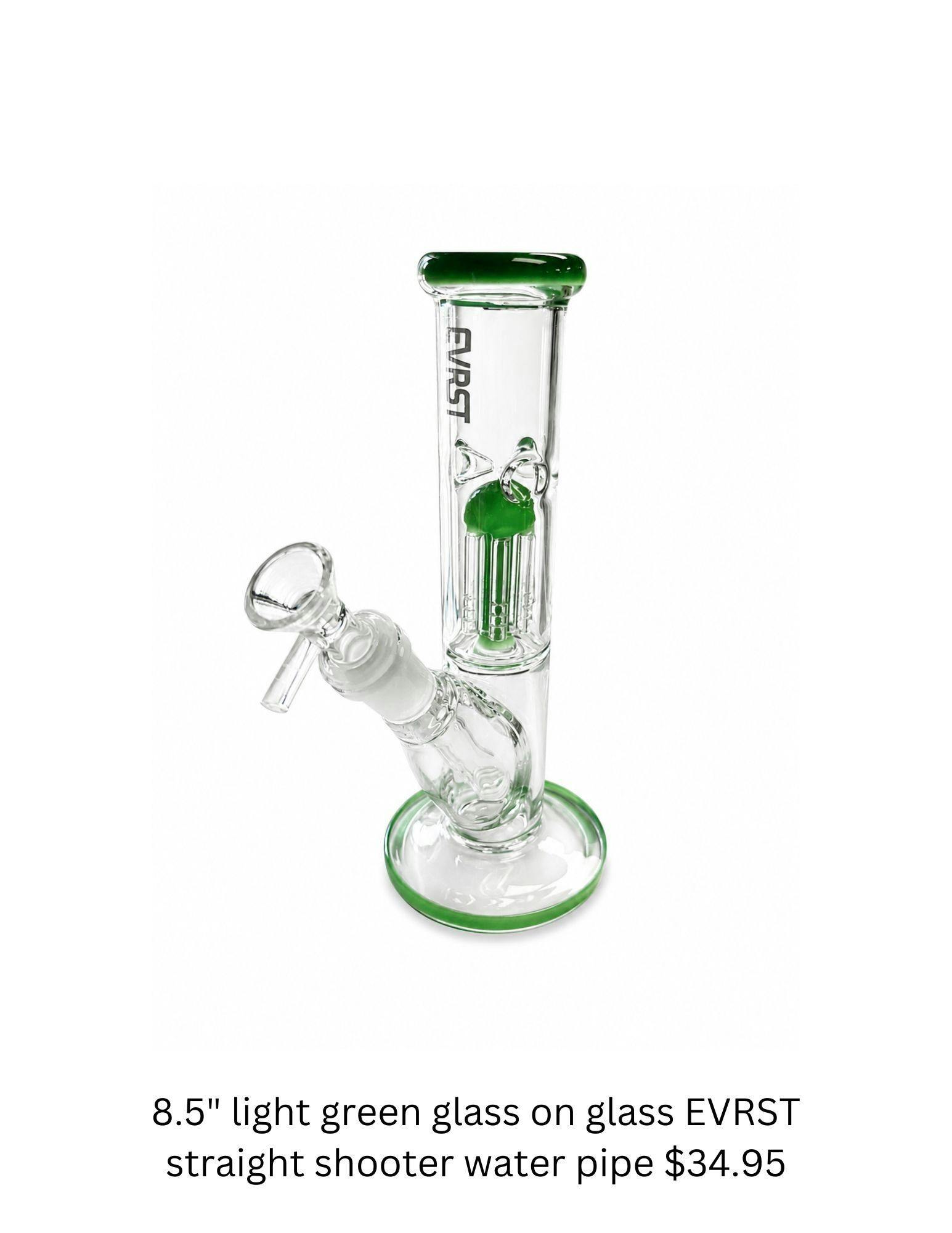 8.5" Light Green Glass-on-Glass EVRST Straight Shooter Water Pipe with Tree Perc