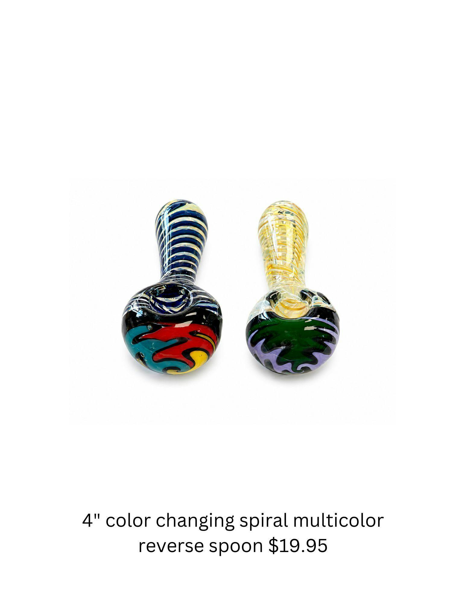 4" Color Changing Spiral Multicolor Reverse Glass Spoon