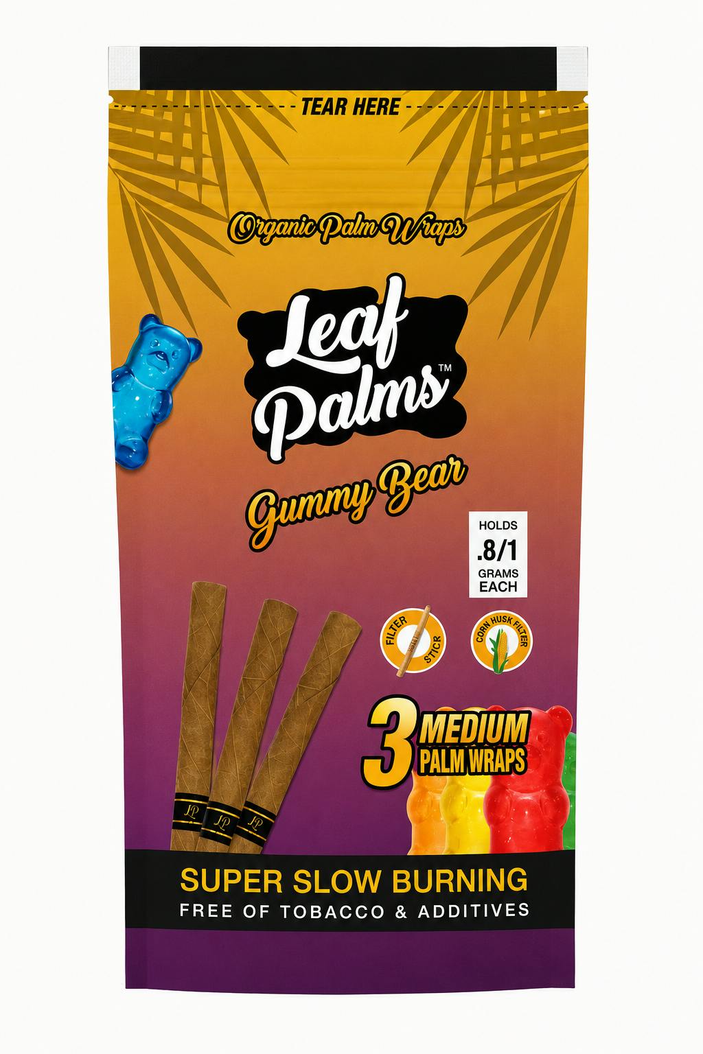 Leaf Palms Organic Palm Wraps Gummy Bear 15 Pack - 3 Wraps Per Pack at Mainely Sticky Buds LLC
