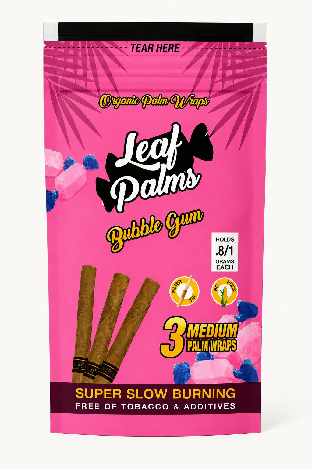 Leaf Palms Organic Palm Wraps Bubble Gum 15 Pack - 3 Wraps Per Pack