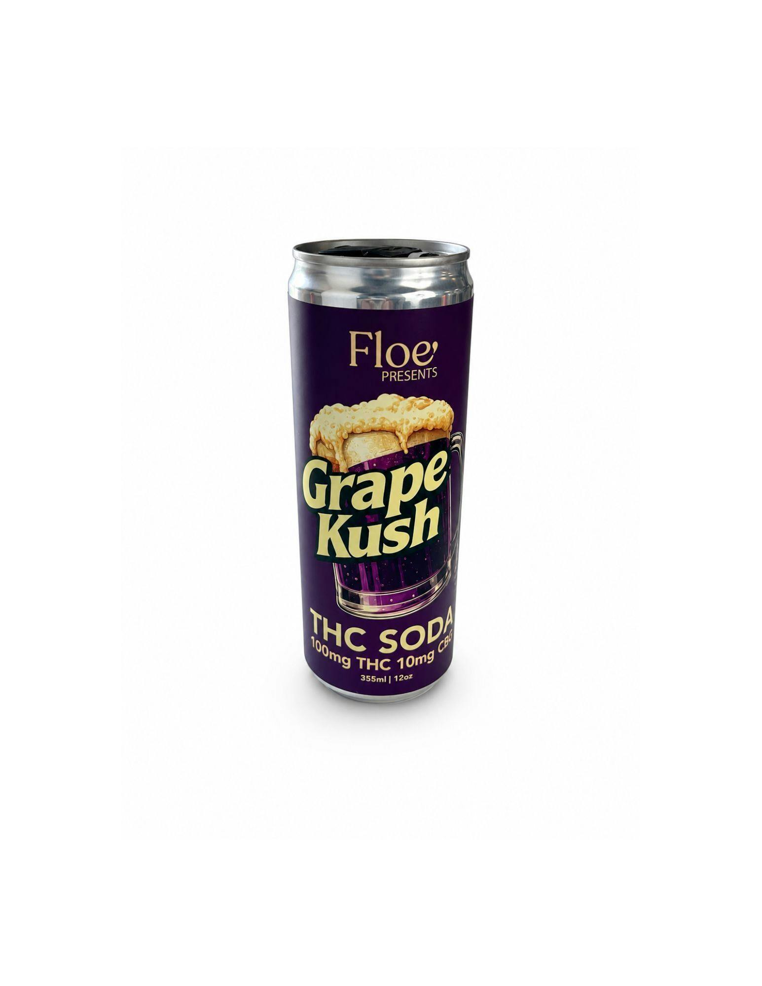Floe' - Grape Kush 12oz THC Soda 100mg THC - 10mg CBD
