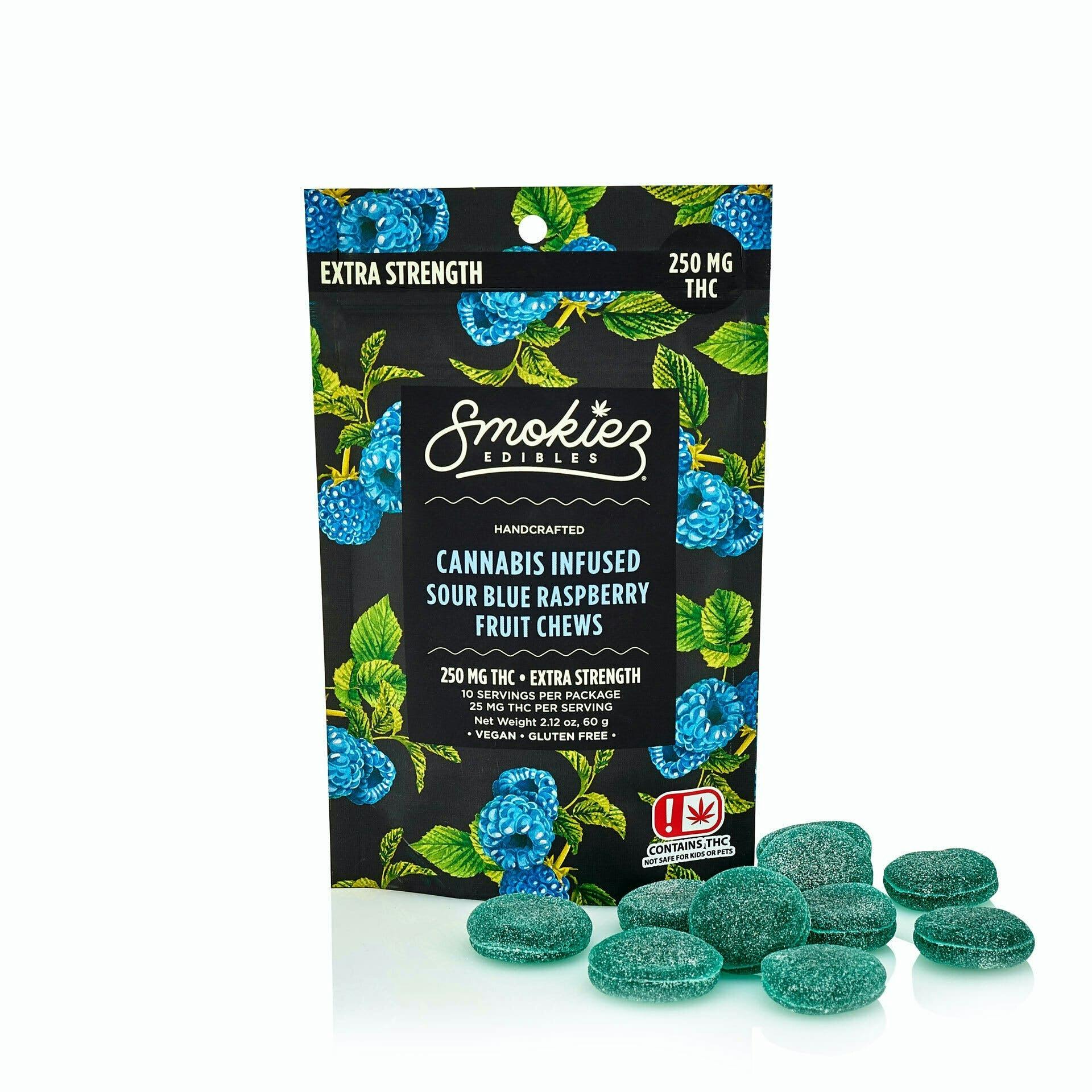Sour Blue Raspberry Indica 250mg Gummies - Smokiez