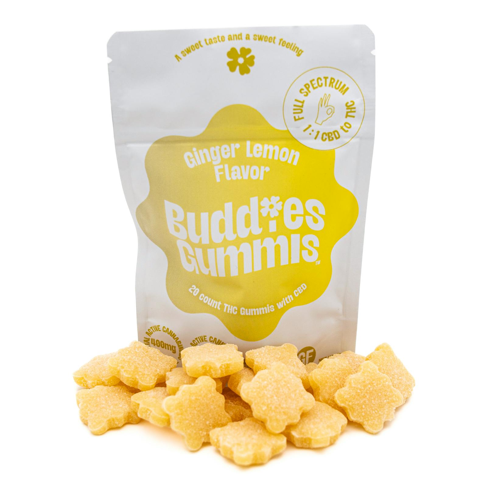 Ginger Lemon 1:1 CBD/THC (20pk.) - 400mgTAC - Full Spectrum - Gummis