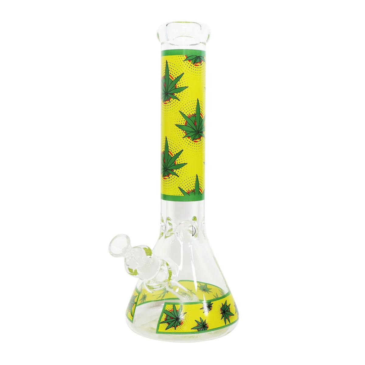 14" Water Pipe with Leaf Design Ice Catcher and Beaker Base - Yellow