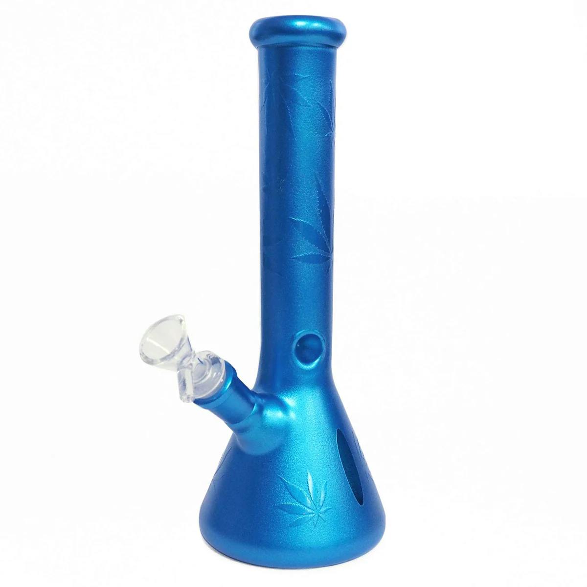 10" Water Pipe Metallic Embossed Leaves with Ice Catcher - Blue