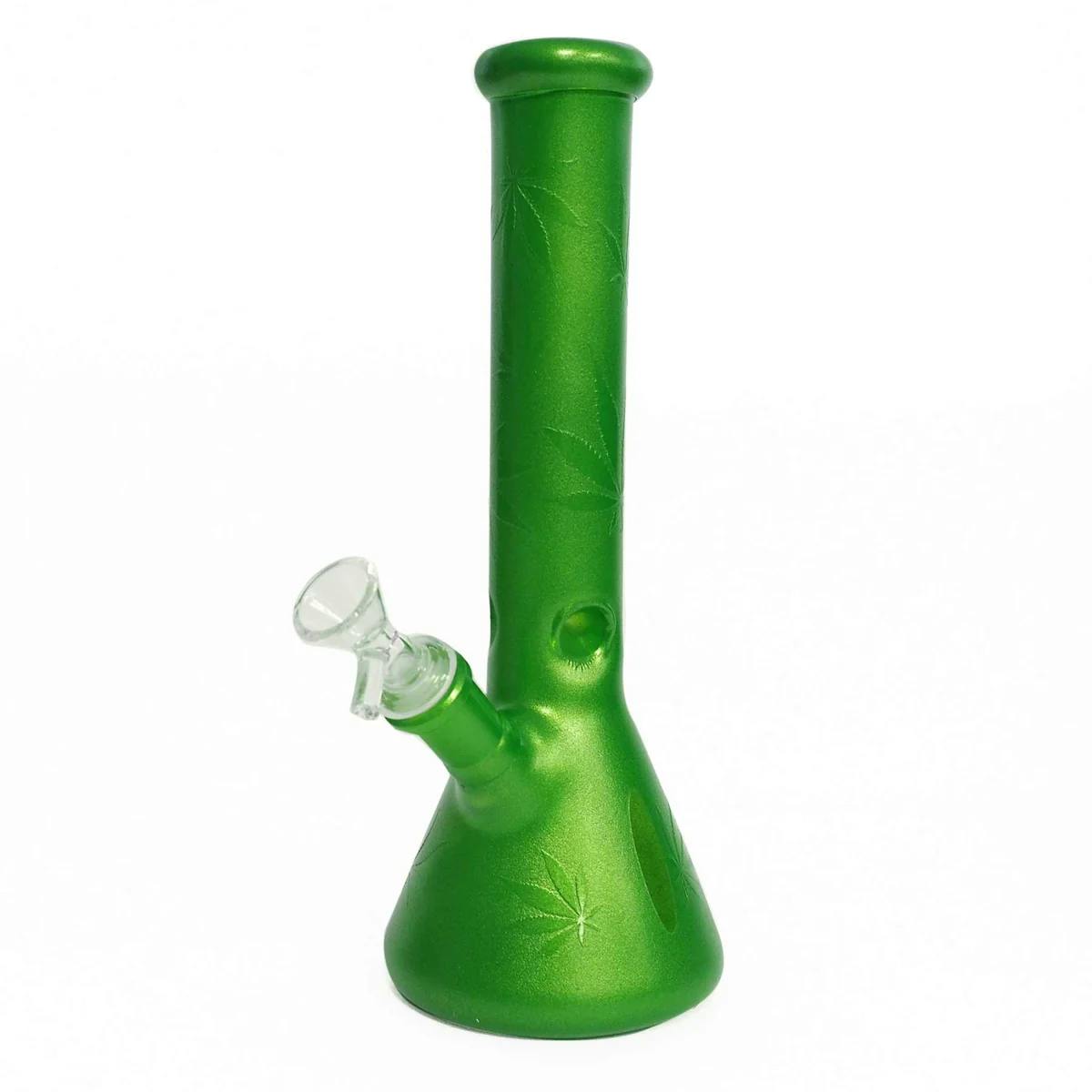 10" Water Pipe Metallic Embossed Leaves with Ice Catcher - Green