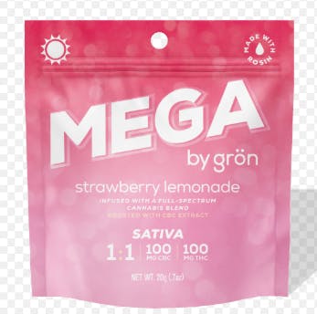 Gron Mega Pearl Strawberry Lemonade 1:1 CBC:THC Gummy 100mg   Candy