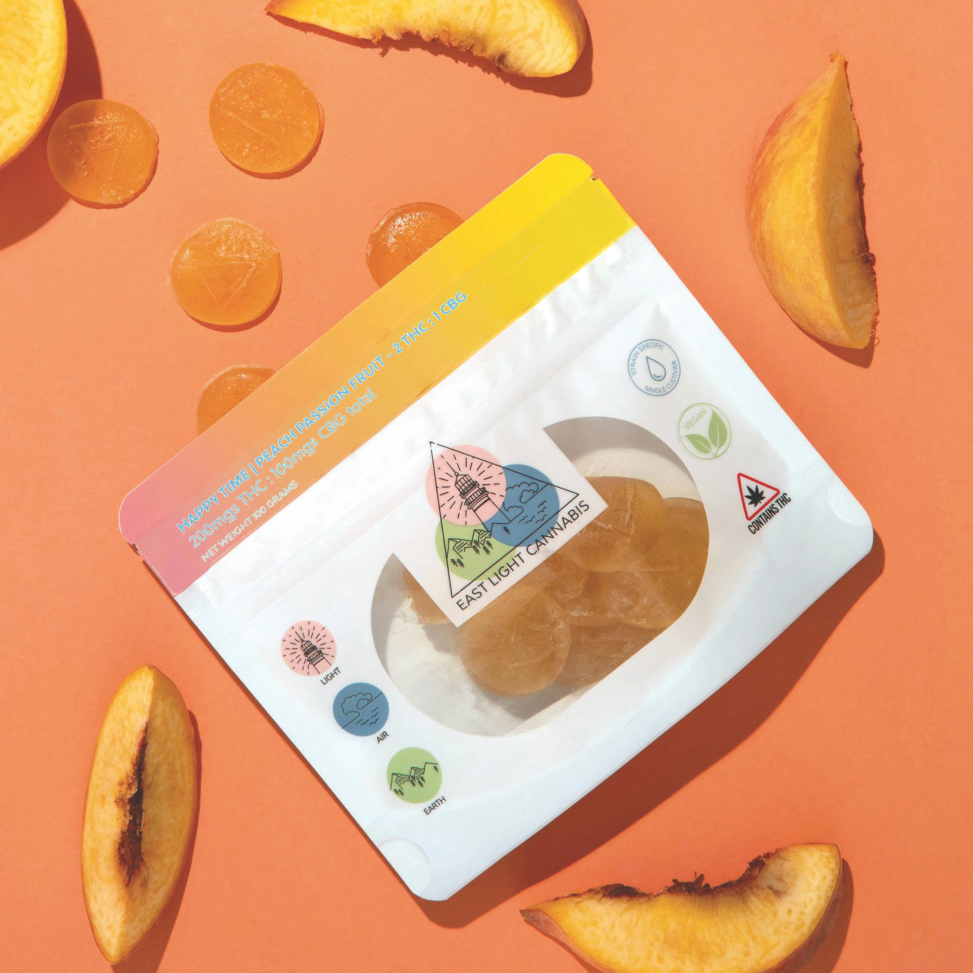 East Light Cannabis - Happy Time - Peach Passion Fruit - Gummy - 200mgTHC/100mgCBG