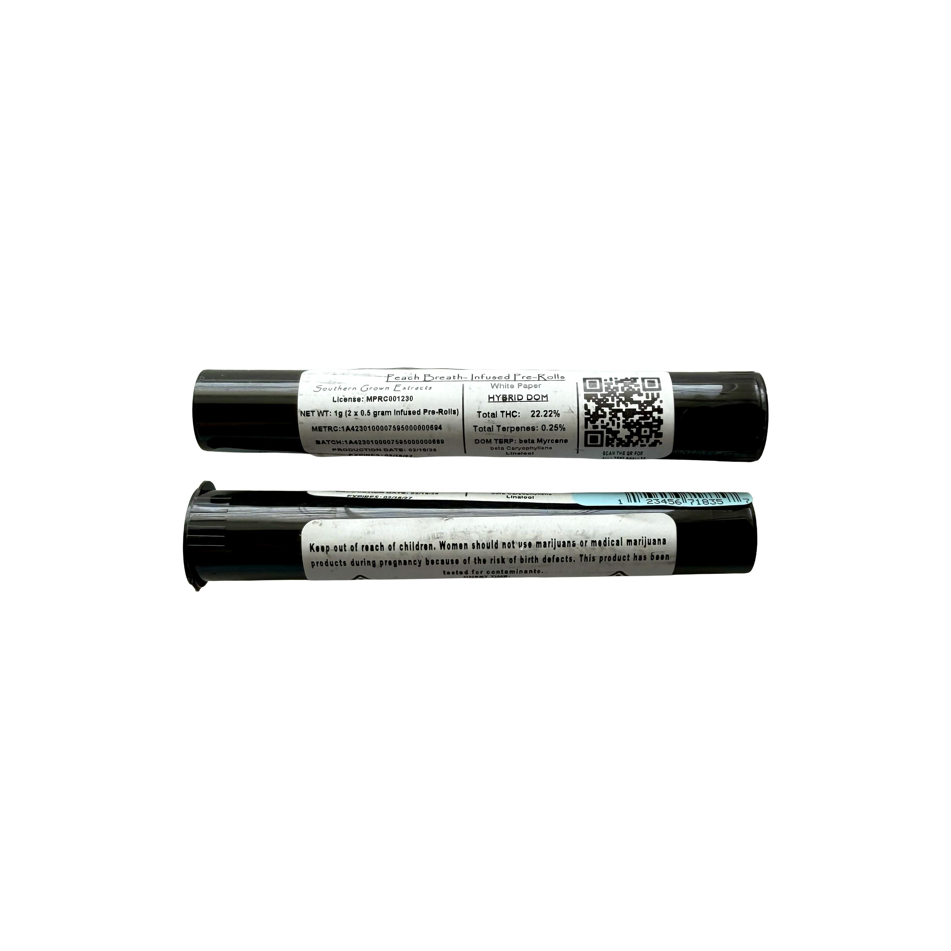 2(.5G)|Southern Grown Therapeutics|Peach Breath INF Pre-roll at Cream Cannabis Company