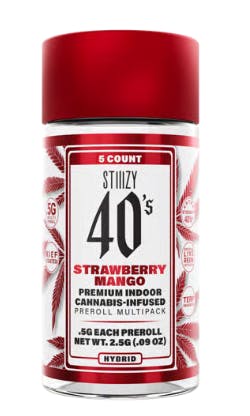 STIIIZY 40's | Strawberry Mango | Infused Preroll Pack | 5pk | 2.5g | Hybrid