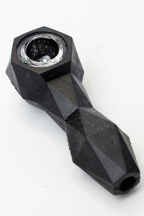 SILICONE Hand Pipe w/ Multi-Hole Glass Bowl - BLACK