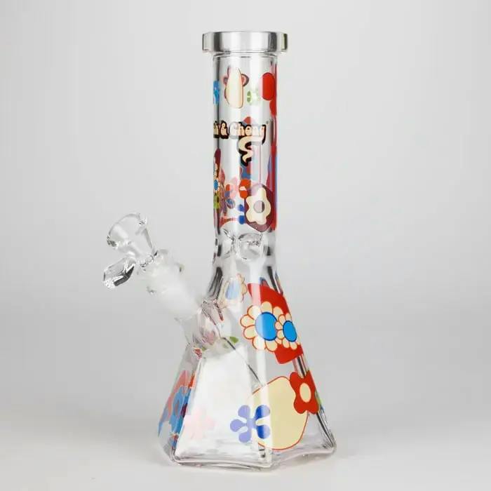 Cheech & Chong Glass | 10" Power To The Flower Hex Beaker Base Bong - CLEAR