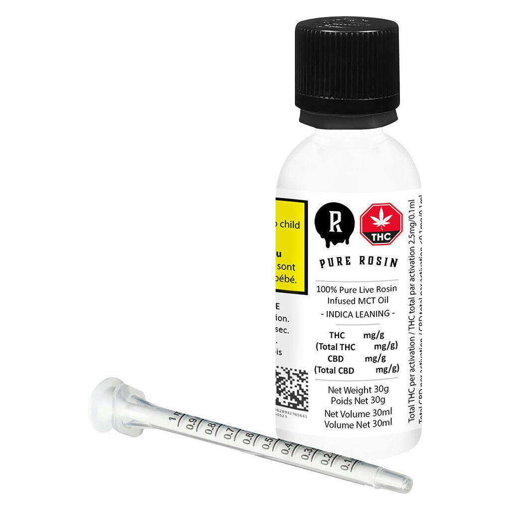 PURE ROSIN 100% Pure Live Rosin Infused MCT Oil - INDICA - 30mL