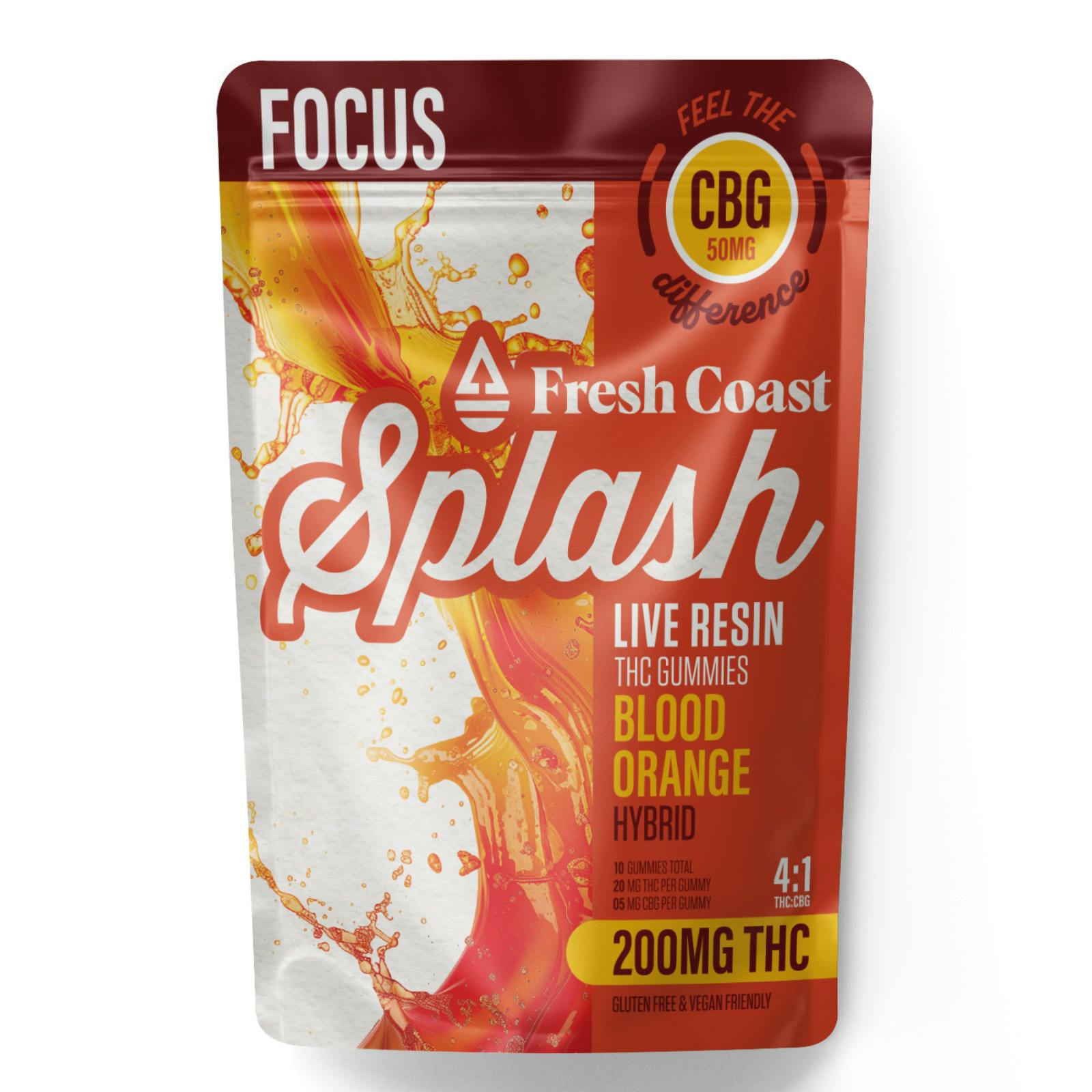 Splash | Blood Orange 4:1 FOCUS | THC:CBG Live Resin Gummies | 200mg