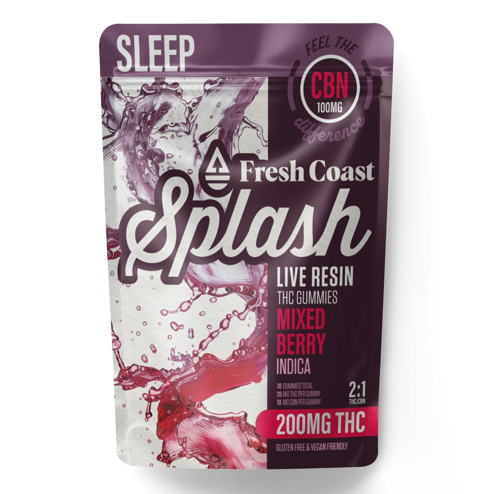 Splash | Mixed Berry 2:1 SLEEP | THC:CBN Live Resin Gummies | 200mg