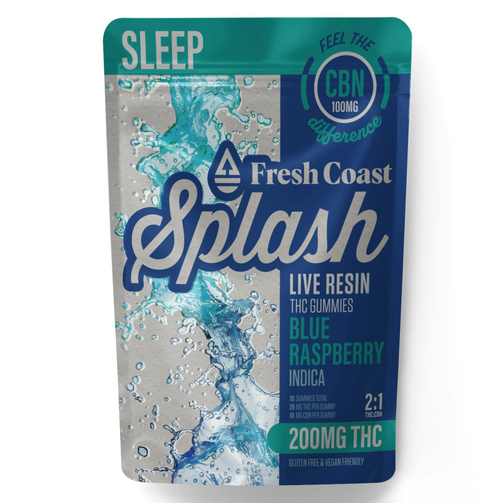 Splash | Blue Raspberry 2:1 SLEEP | THC:CBN Live Resin Gummies | 200mg