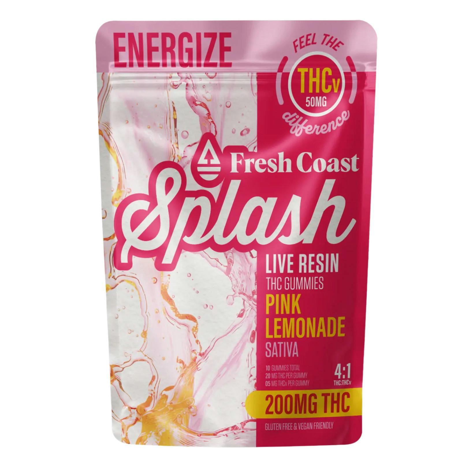 Splash | Pink Lemonade 4:1 ENERGIZE | THC:THCv Live Resin Gummies | 200mg
