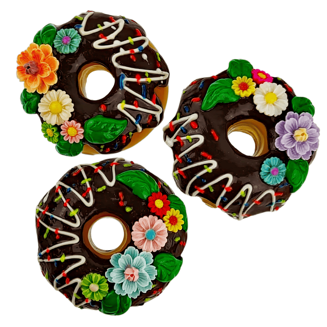 WYN Distribution - 3" Glass Donut w/ Ceramic Flowers Hand Pipe