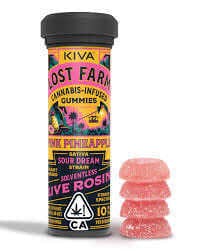Kiva Confections - Lost Farm 100mg 10pk Sour Deam x Pink Pineapple Live Rosin Gummies