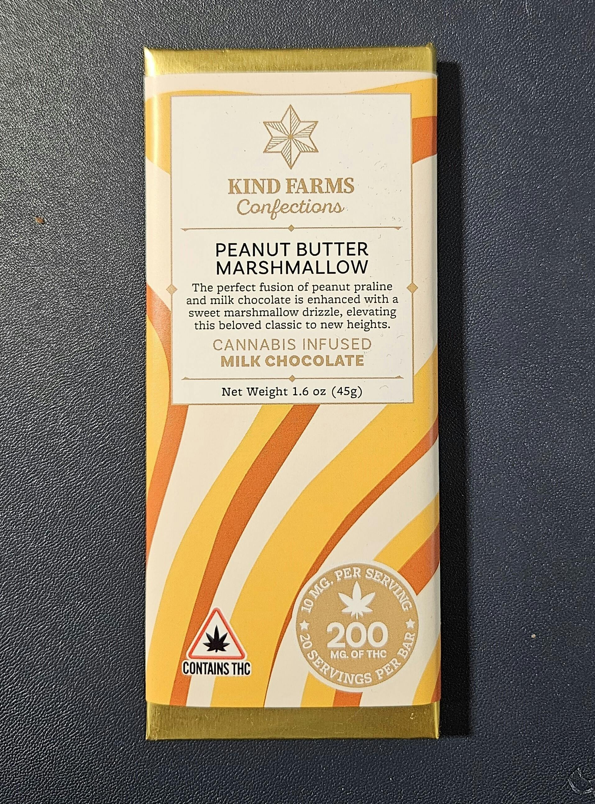 Peanut Butter Marshmallow Chocolate Bar 200mg - Kind Farms Confections cannabis product