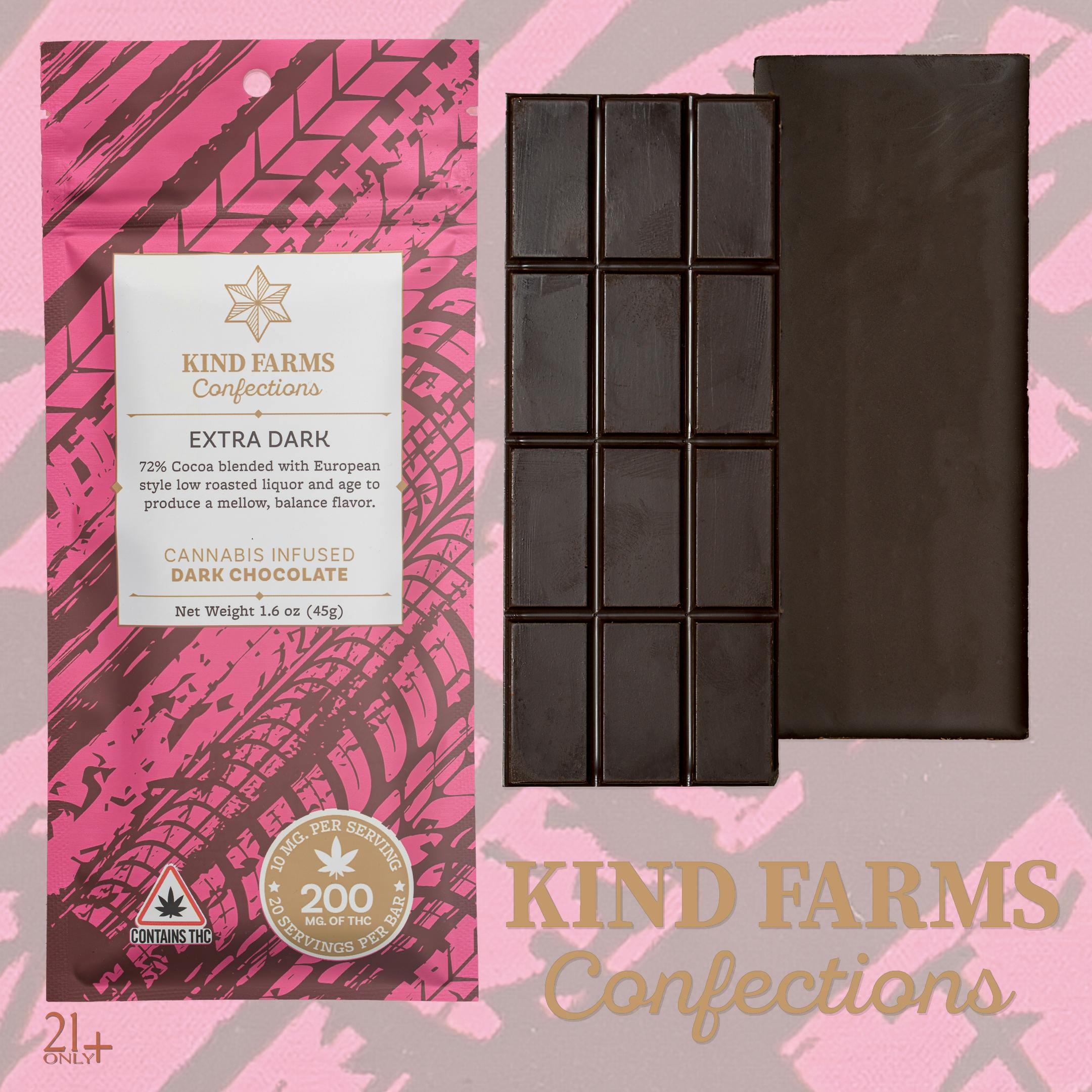 Extra Dark Chocolate Bar 200mg - Kind Farms Confections cannabis product