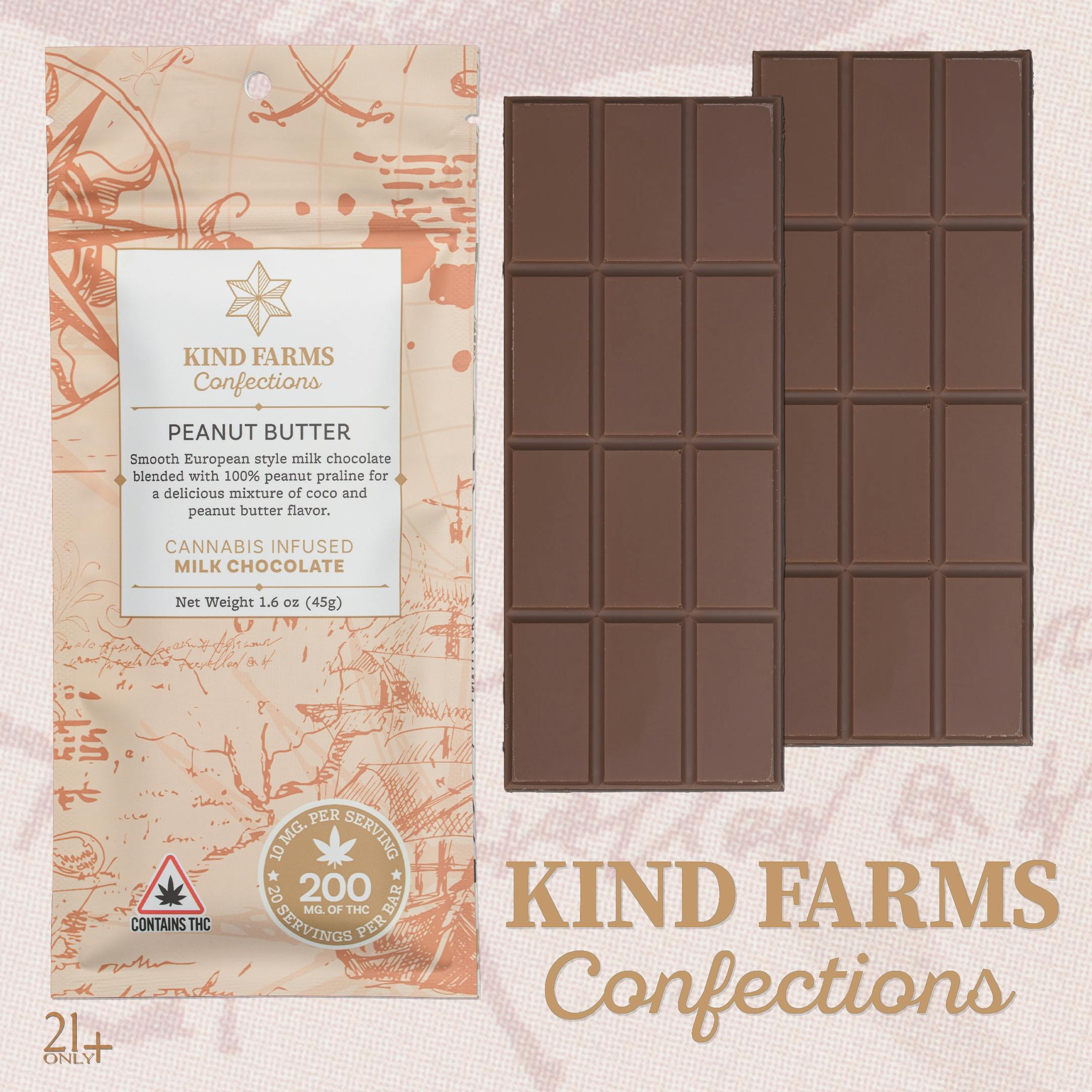 Peanut Butter Chocolate Bar (200mg) - Kind Farms Confections cannabis product