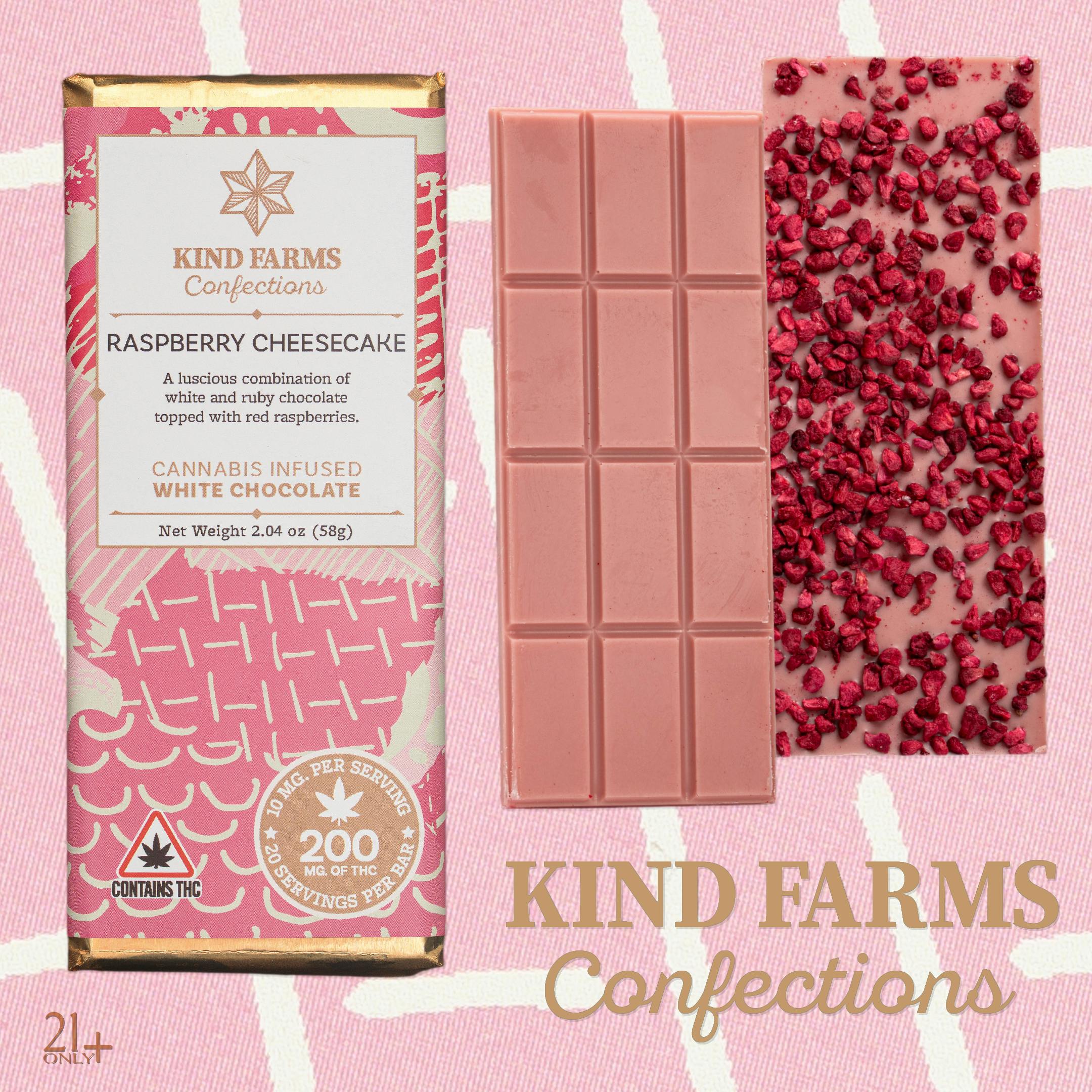 Raspberry Cheesecake Chocolate Bar 200mg - Kind Farms Confections cannabis product