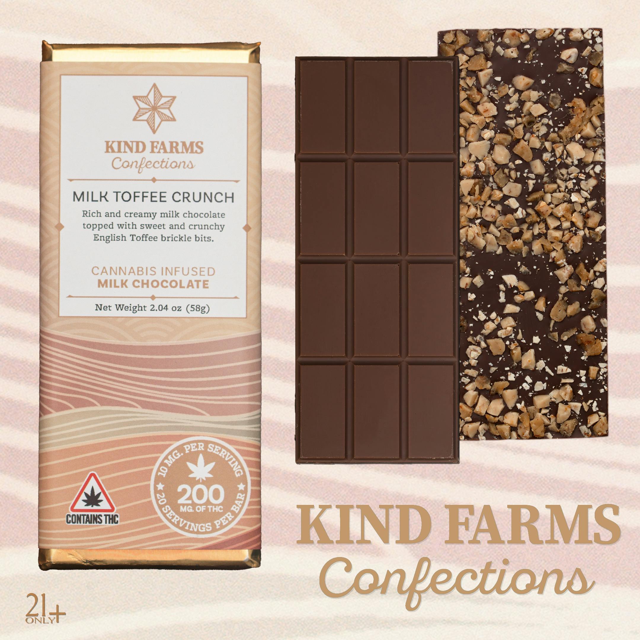 Milk Toffee Crunch Chocolate Bar (200mg) - Kind Farms Confections cannabis product