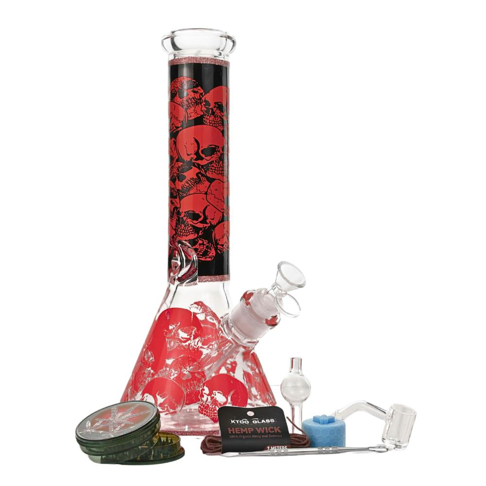 12" 5mm Skull Chamber Glass Bong 9-in-1 Dab Kit
