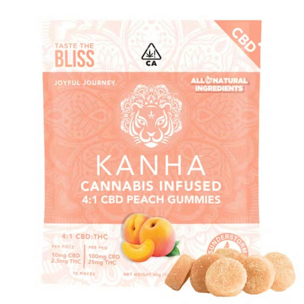 Kanha Peach 4:1 CBD:THC Gummies 125mg