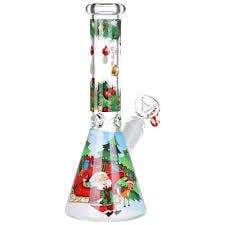 10" CHRISTMAS GLASS BEAKER BONG