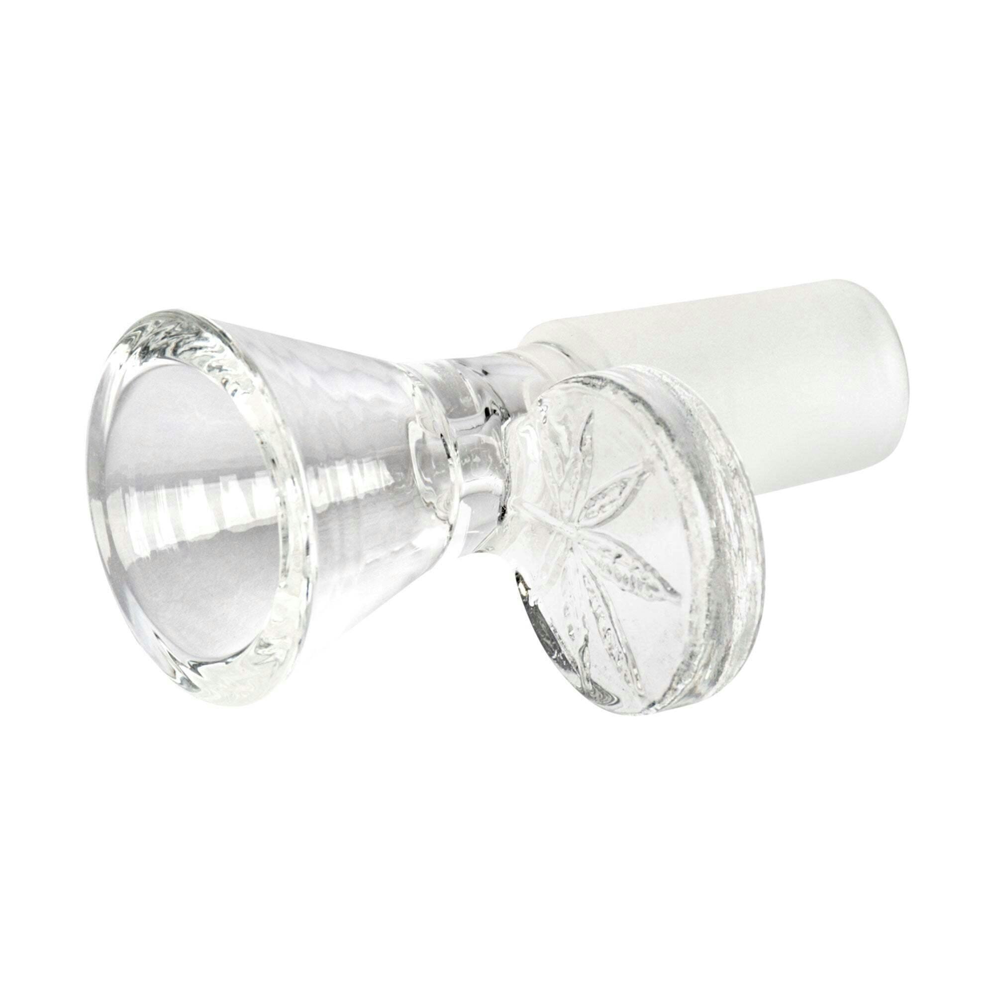 Red Eye Glass Clear 14mm Glass-On-Glass Cone Pull-Out W/Leaf Stamped Handle