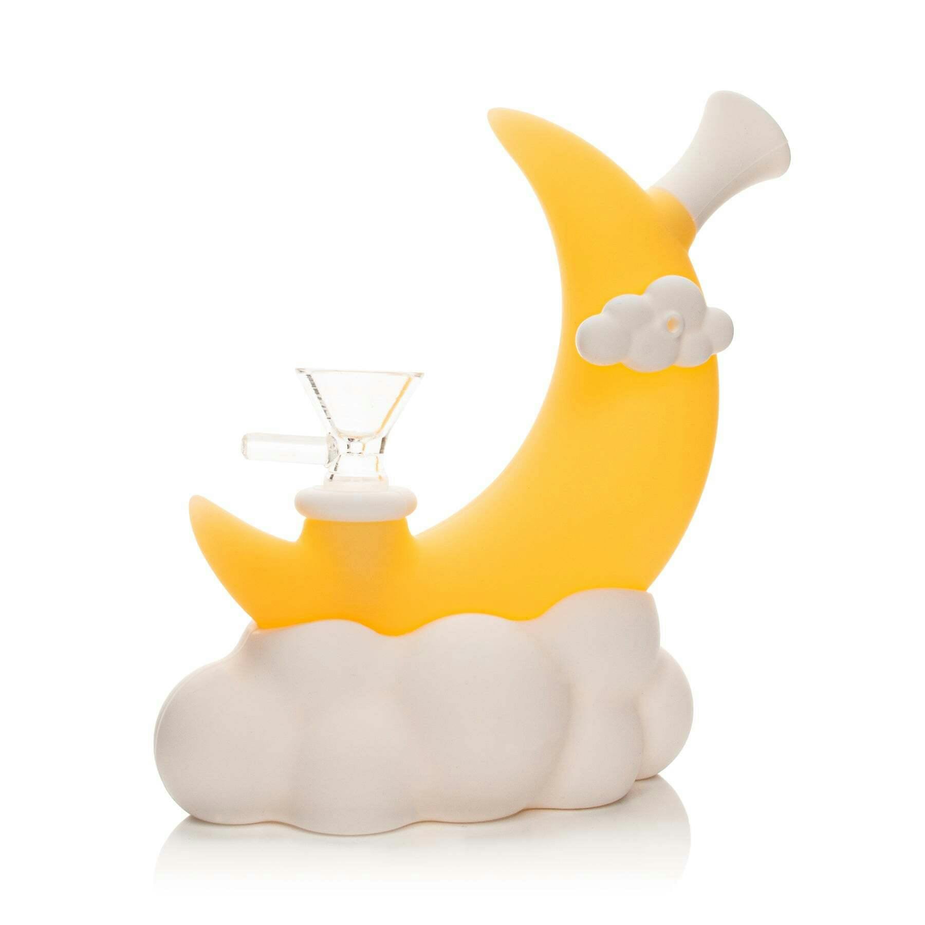 LIT Silicone 6.5" Tall Yellow Glow-In-The-Dark Moon Water Pipe W/Glass Pull-Out
