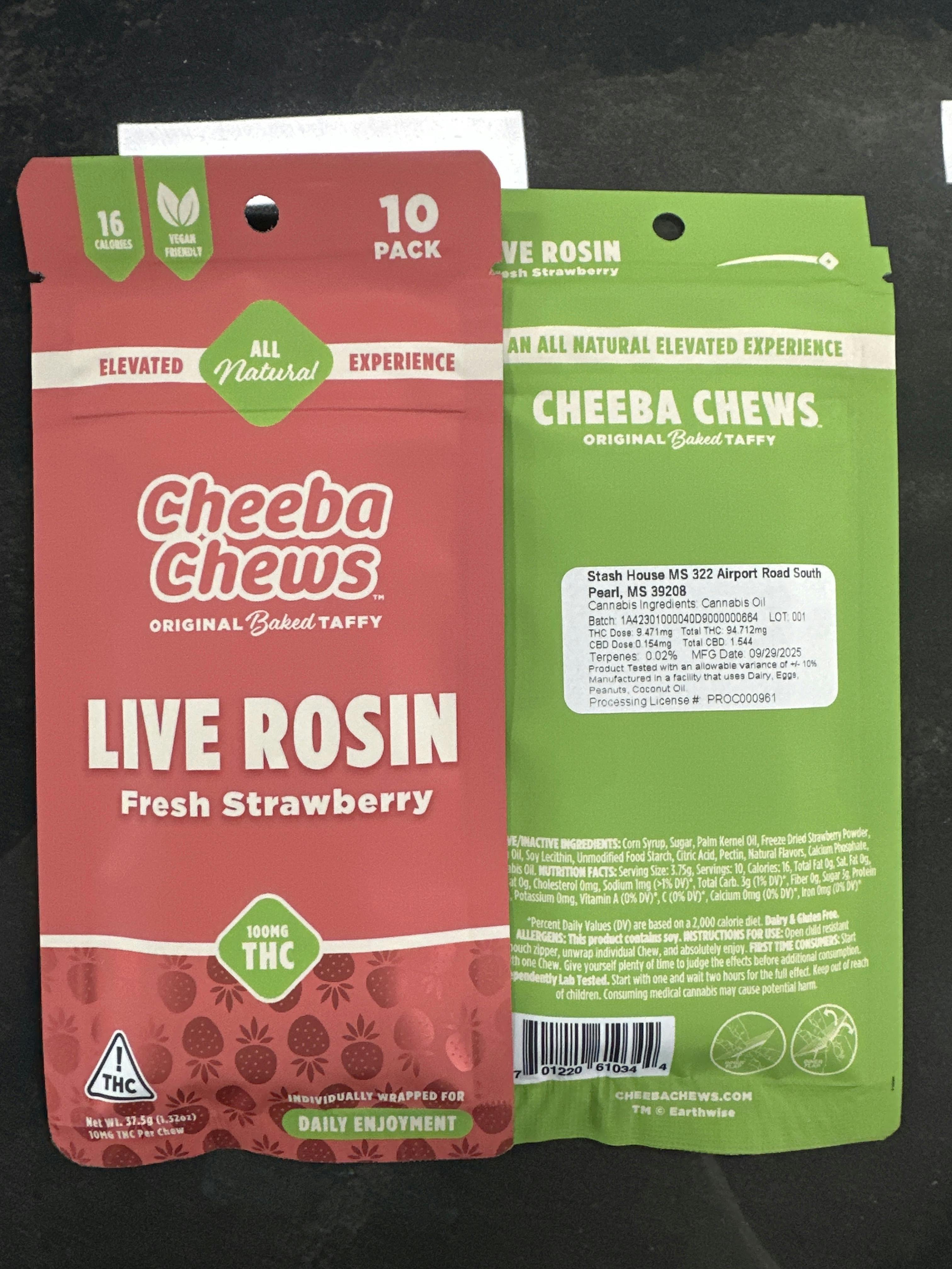 Fresh Strawberry | Live Rosin | 100MG 10PK | Cheeba Chews