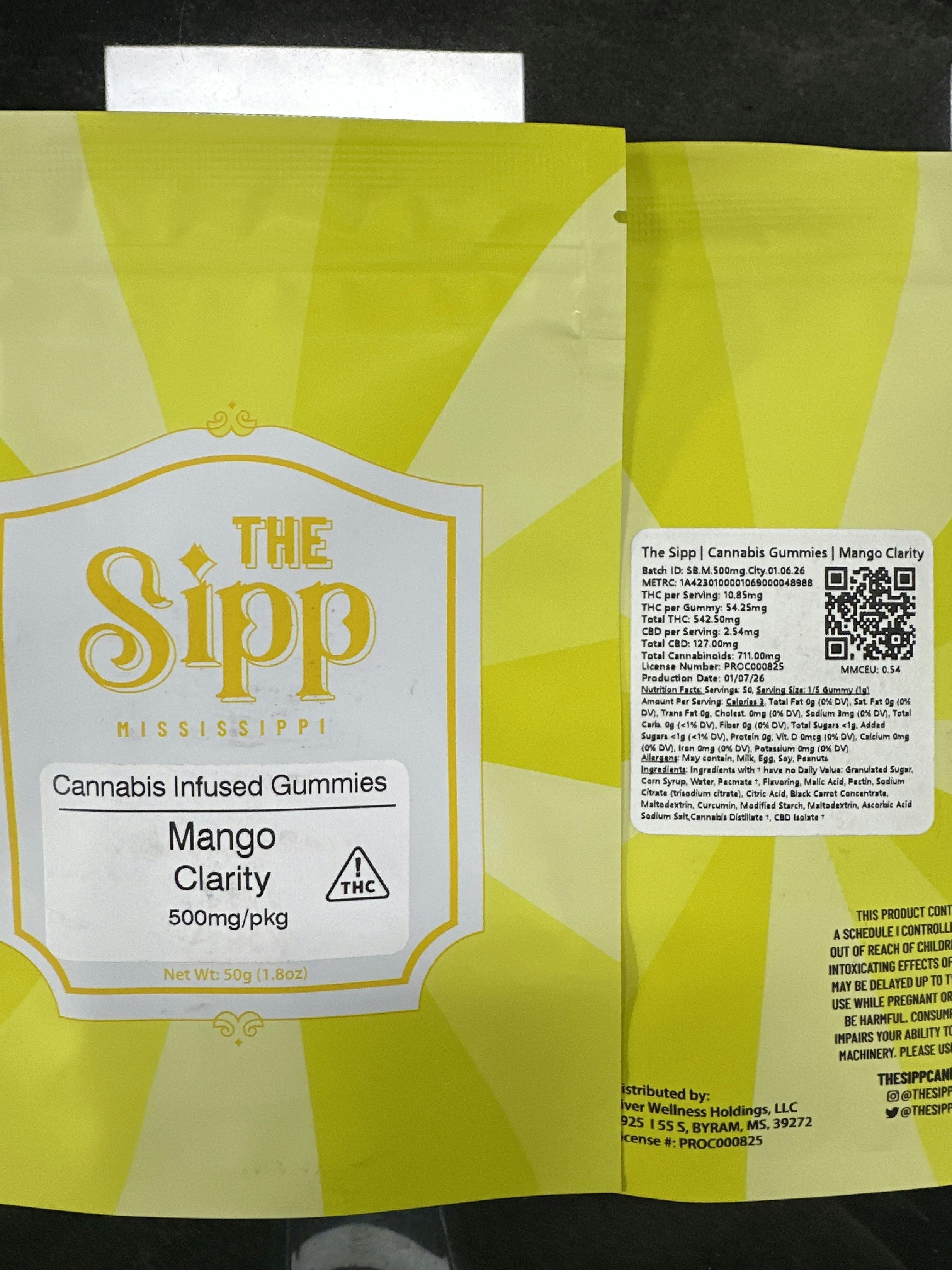 The Sipp | Edibles | 500mg Mango Gummies-Clarity 10PK