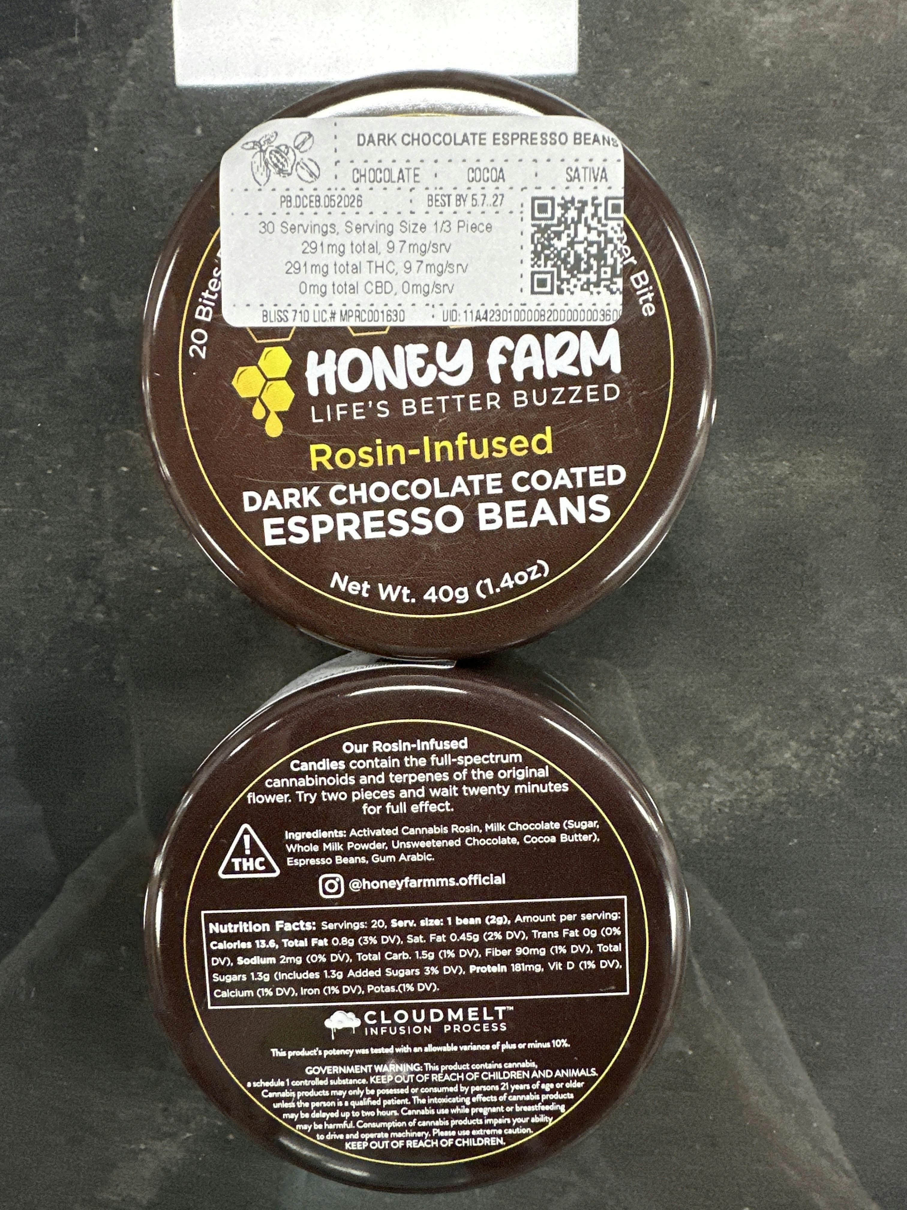 Dark Chocolate Espresso Beans | 291 mg Total | Honey Farm