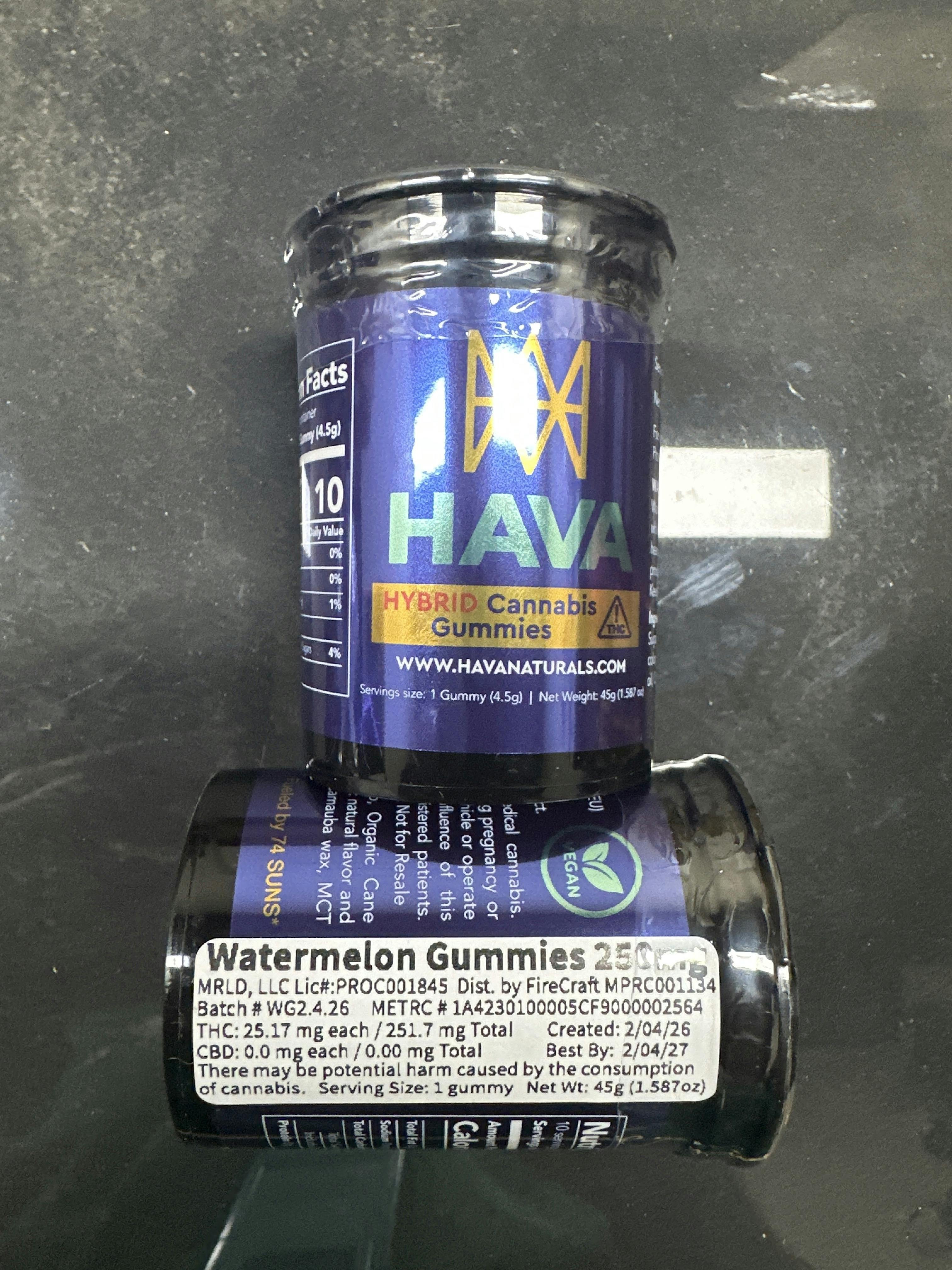 Watermelon Gummies 250mg THC | HAVA