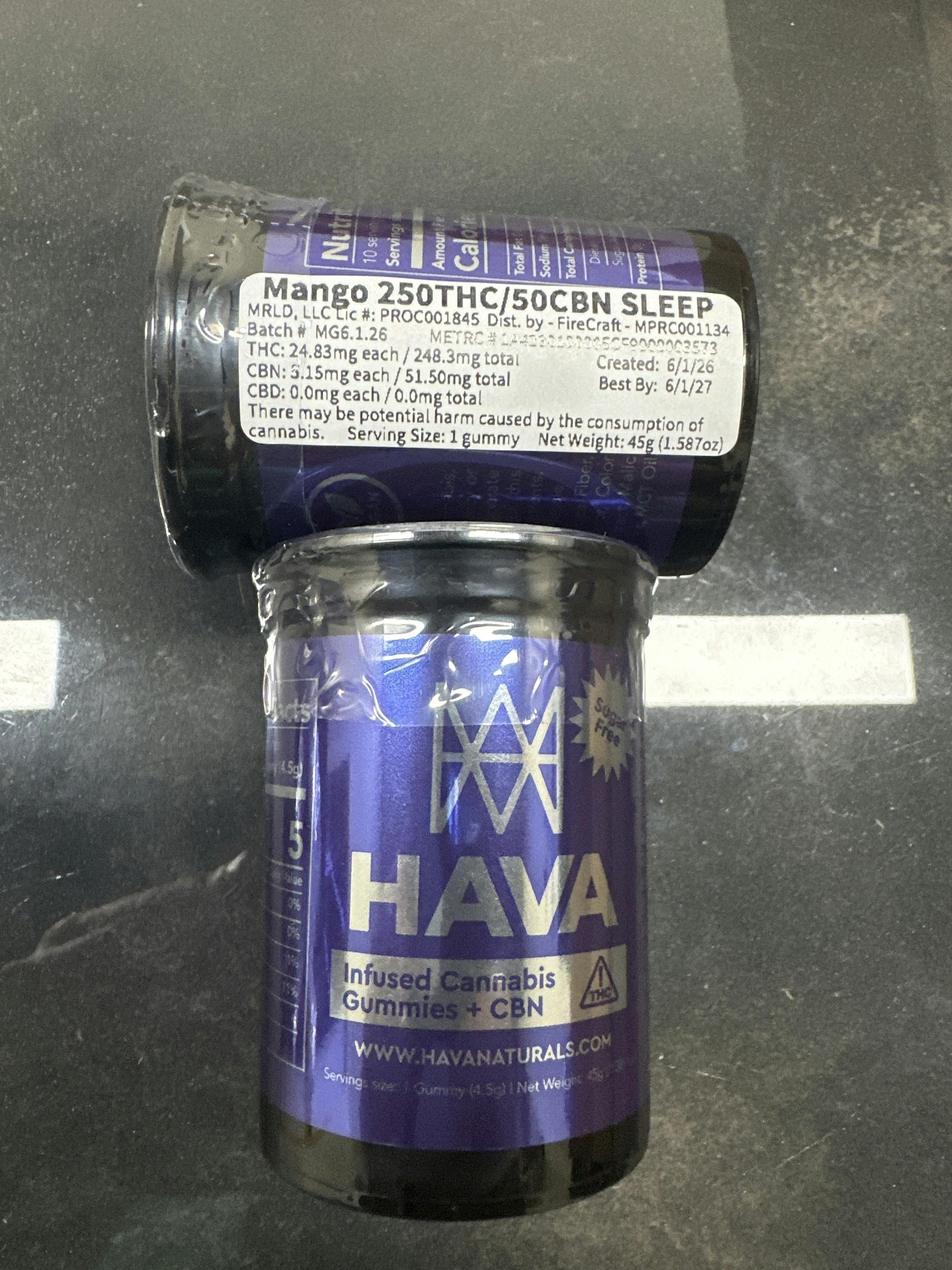 Mango SF Sleep CBN Gummies 250mg THC | HAVA