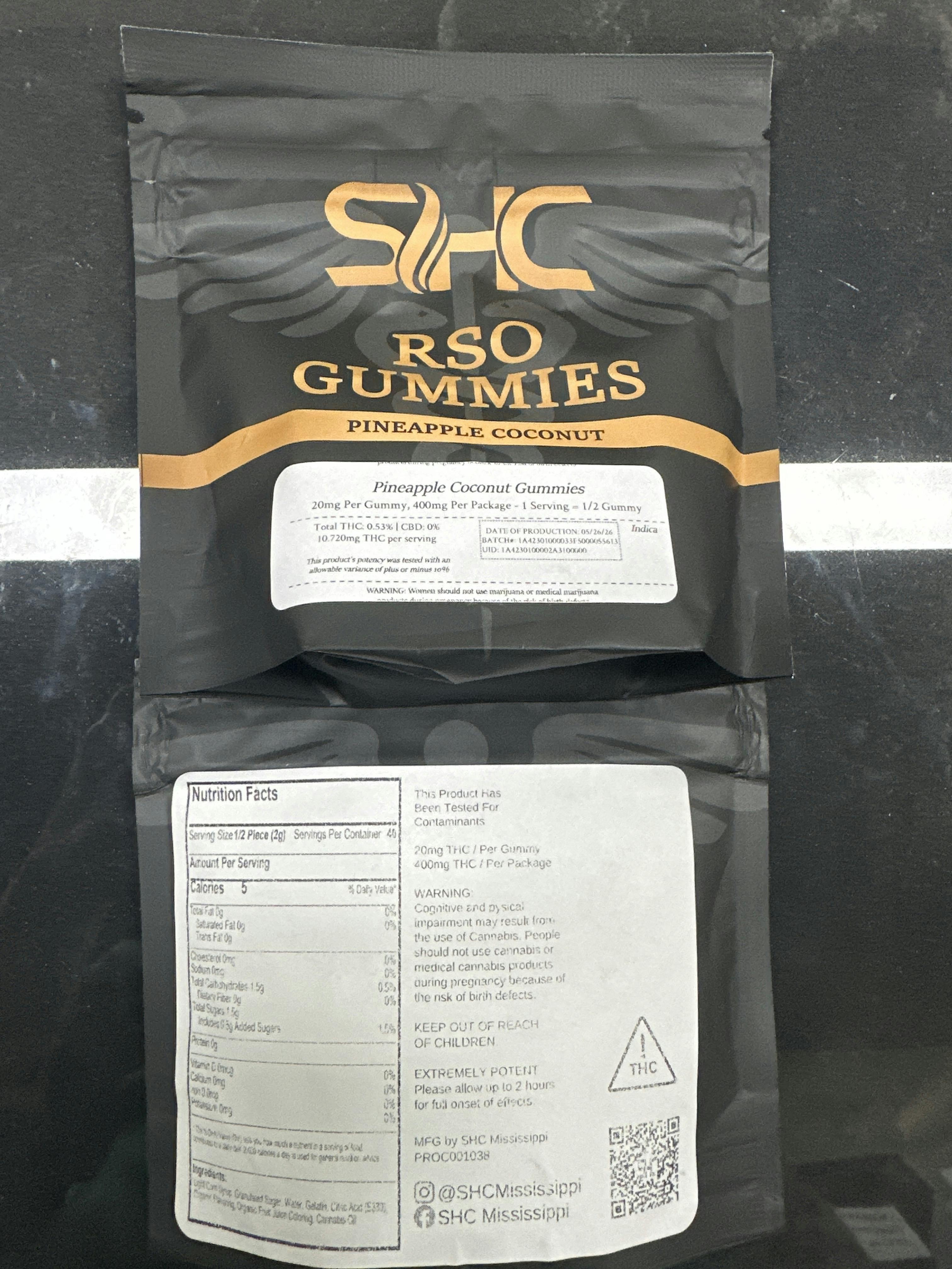 Pineapple Coconut RSO GUMMIES - 20ct, 400MG | SHC
