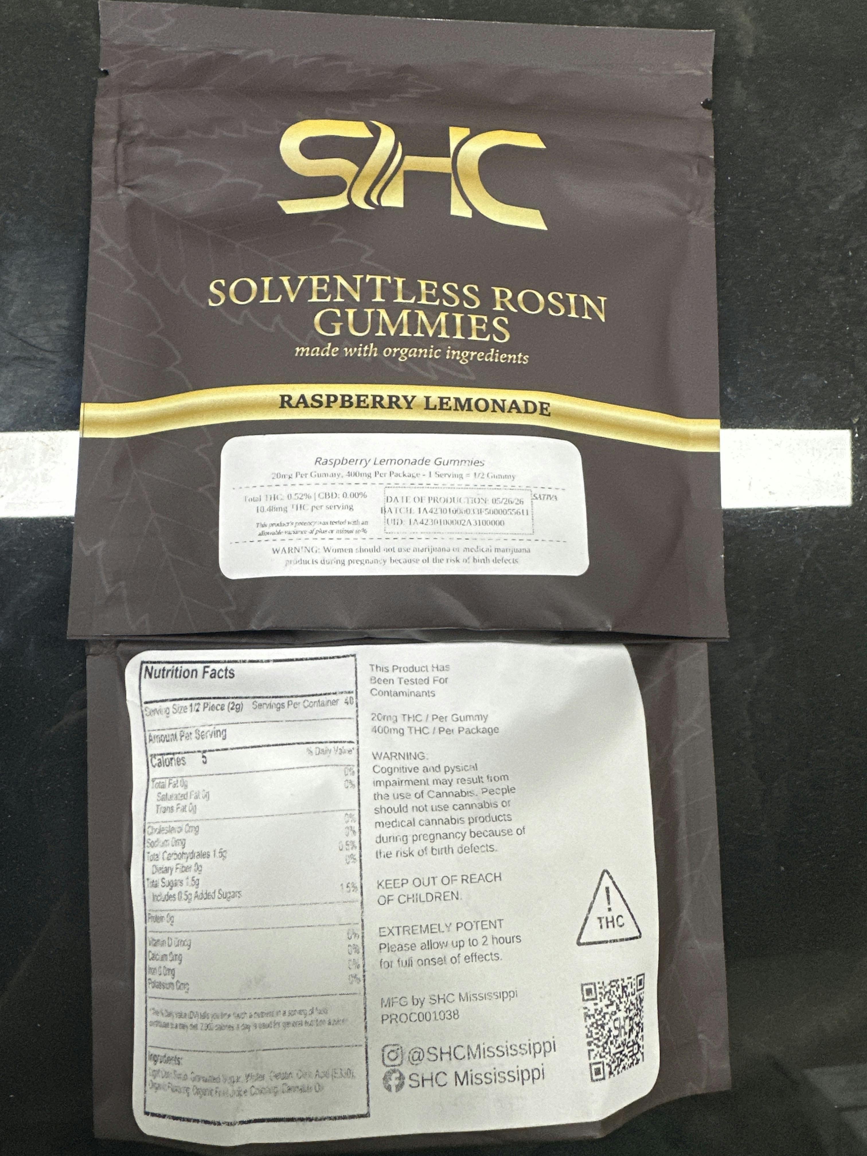 Raspberry Lemonade Gummies | 20ct 400mg | SHC
