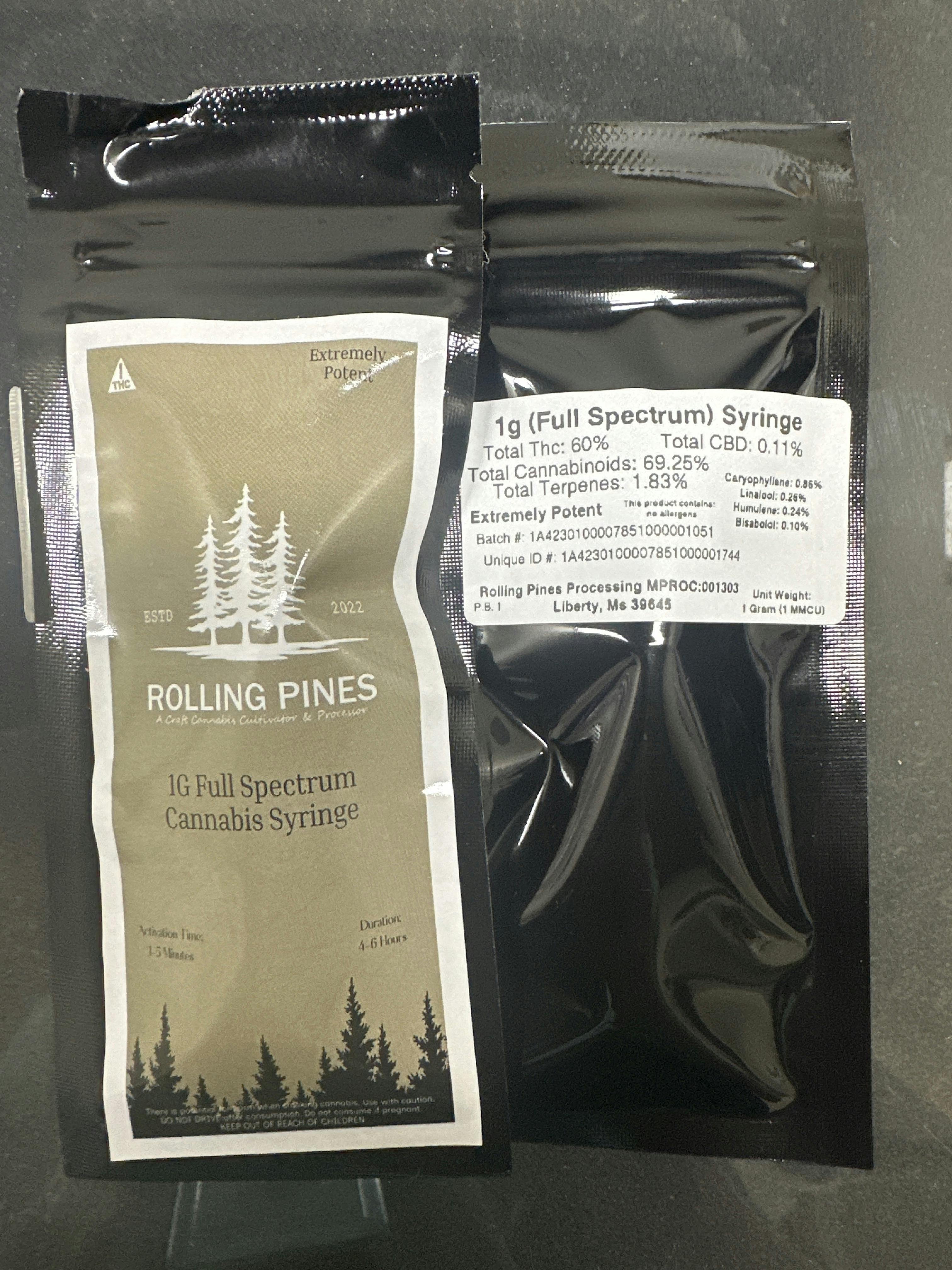 1 gram Full Spectrum Syringe | Rolling Pines