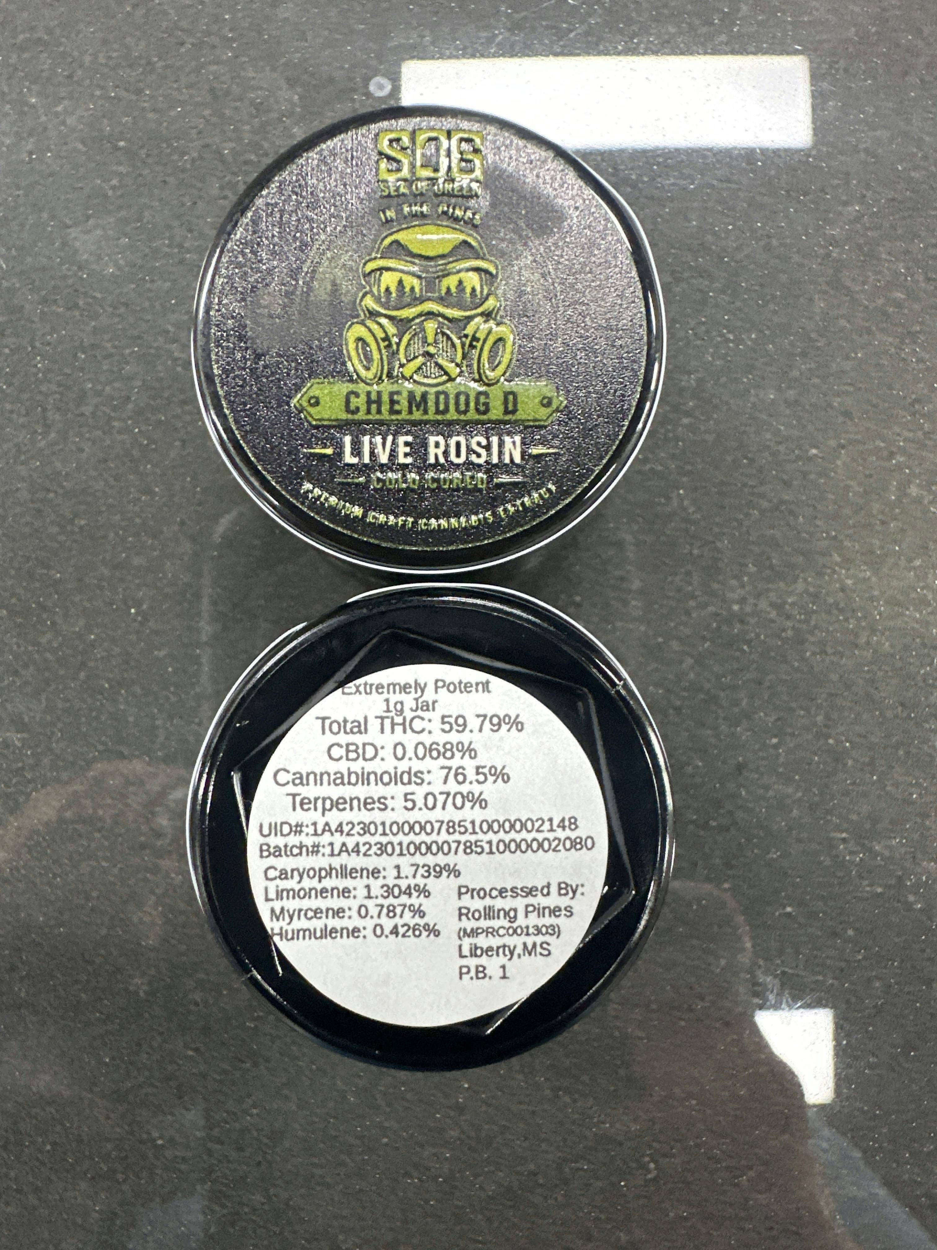 ChemDawg 1g Live Rosin Jar | Rolling Pines x Sea of Green