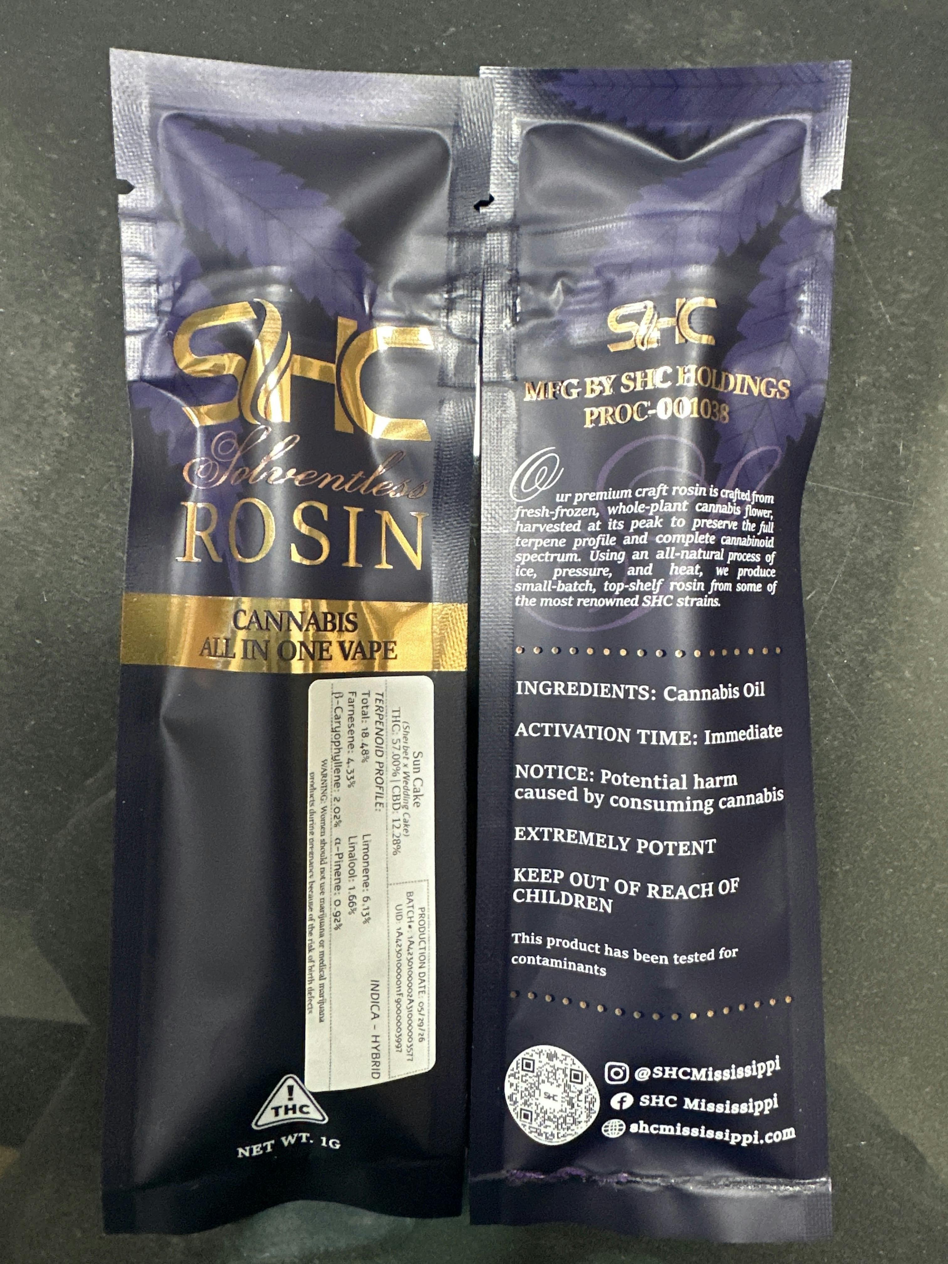 1G Disposable ROSIN 18% Terps | Sun Cake | SHC Southern Herb Company cannabis product