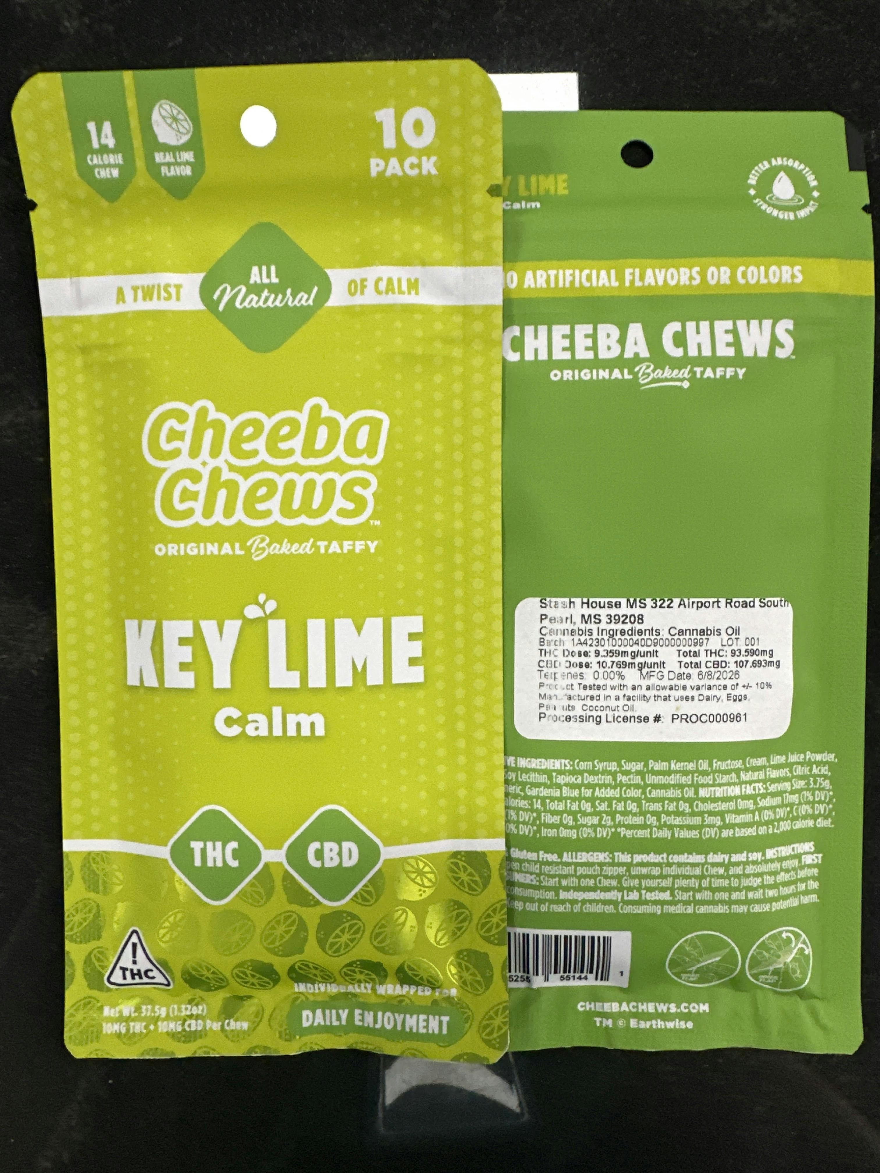 Key Lime Taffy | Calm 1:1 | 100mg 10 Pack | Cheeba Chews