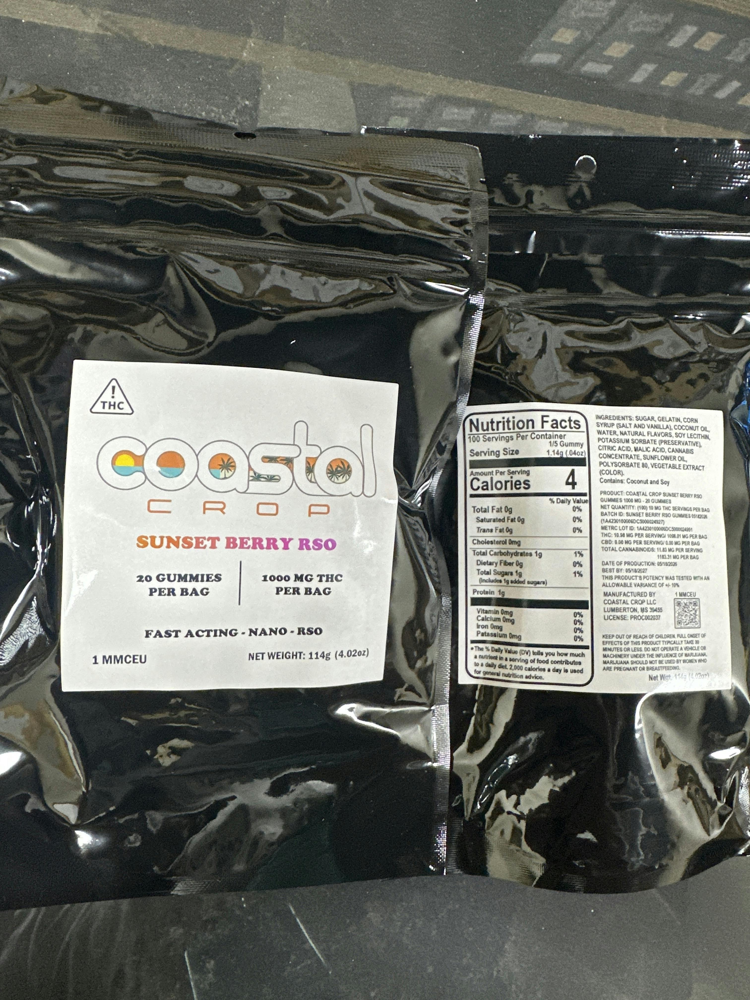 ONE THOUSAND MG | Sunset Berry RSO Gummies | 20ct 1000mg | Coastal CROP